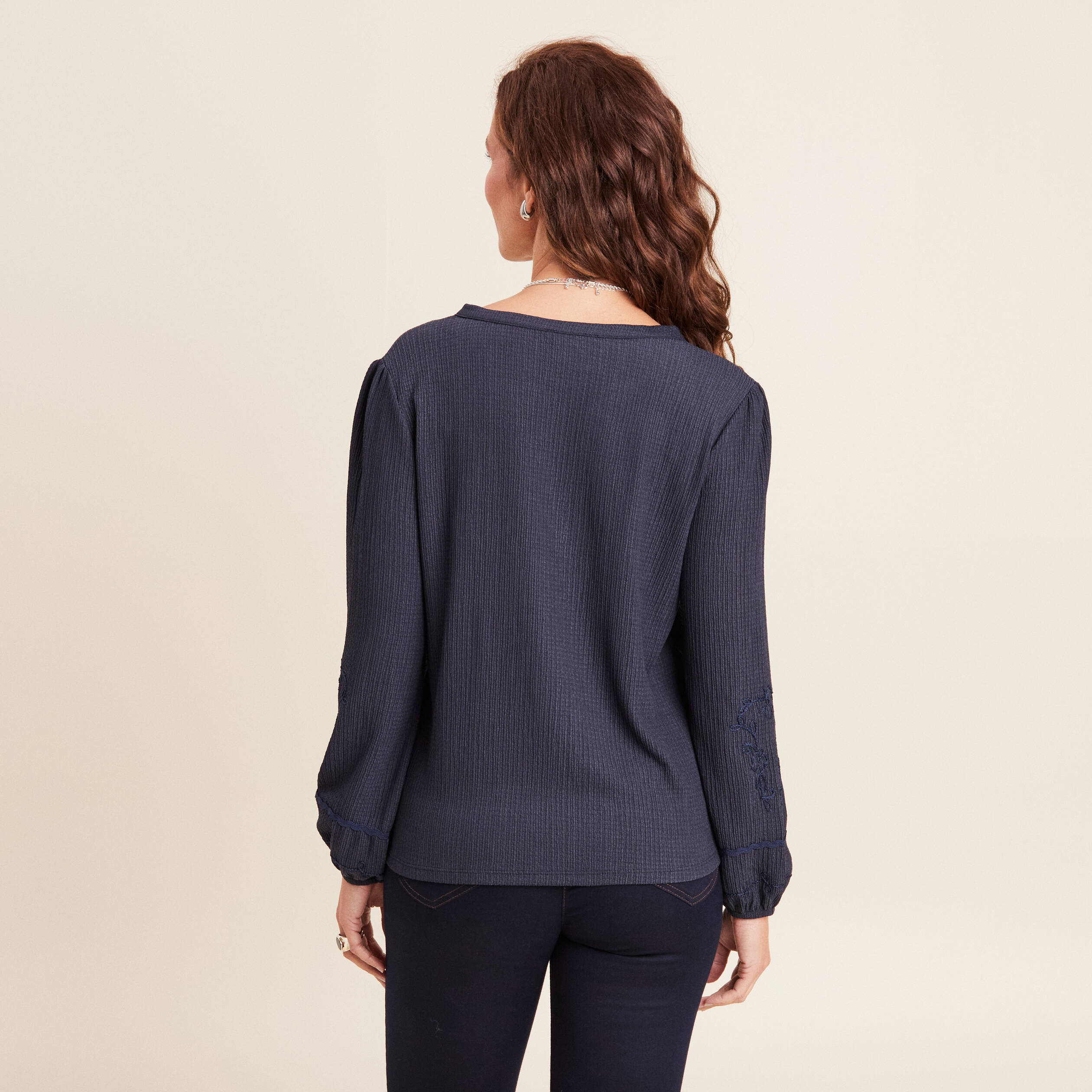 Blouse manches longues bleu foncé femme