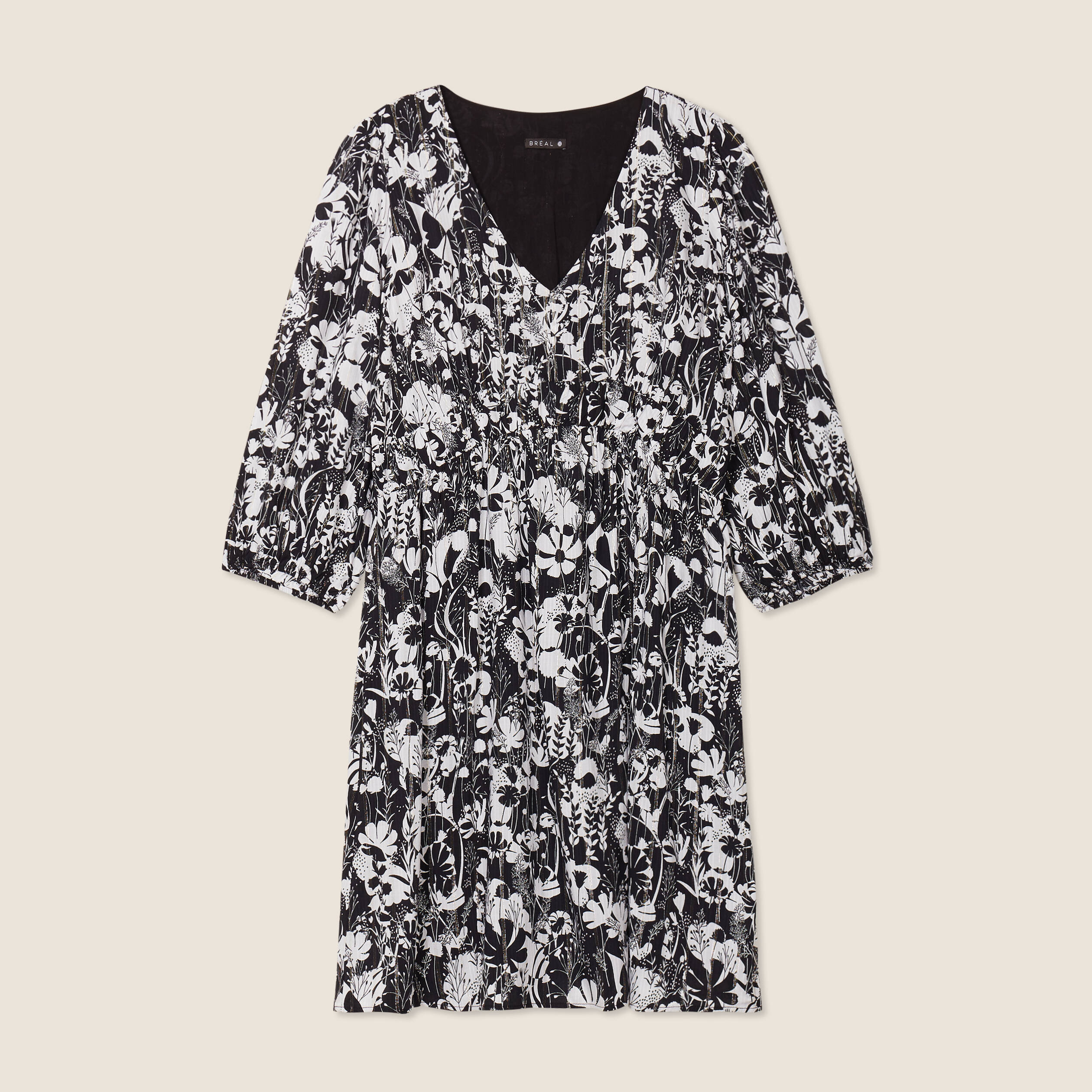 Robe évasée manches 3/4 noir femme