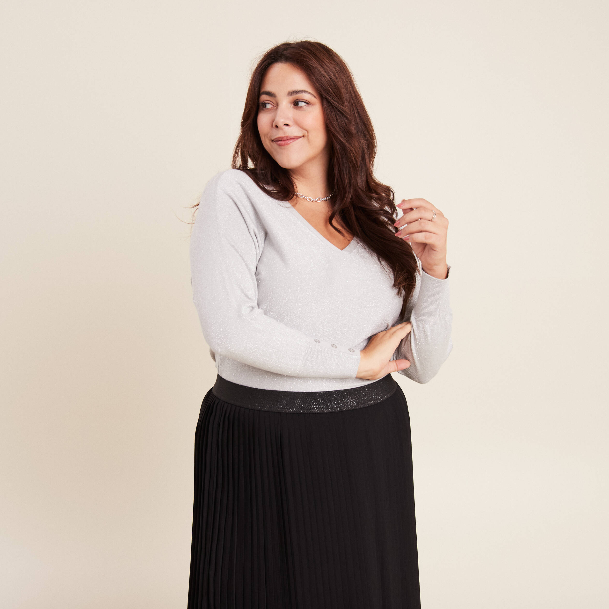 Pull manches longues couleur argent femme