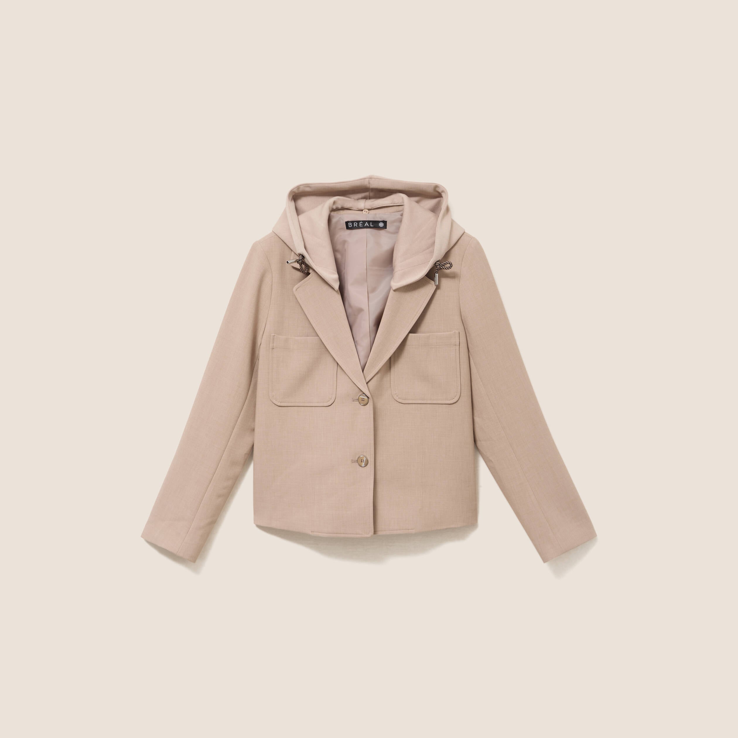 veste cintr&eacute;e doubl&eacute;e avec capuche beige femme