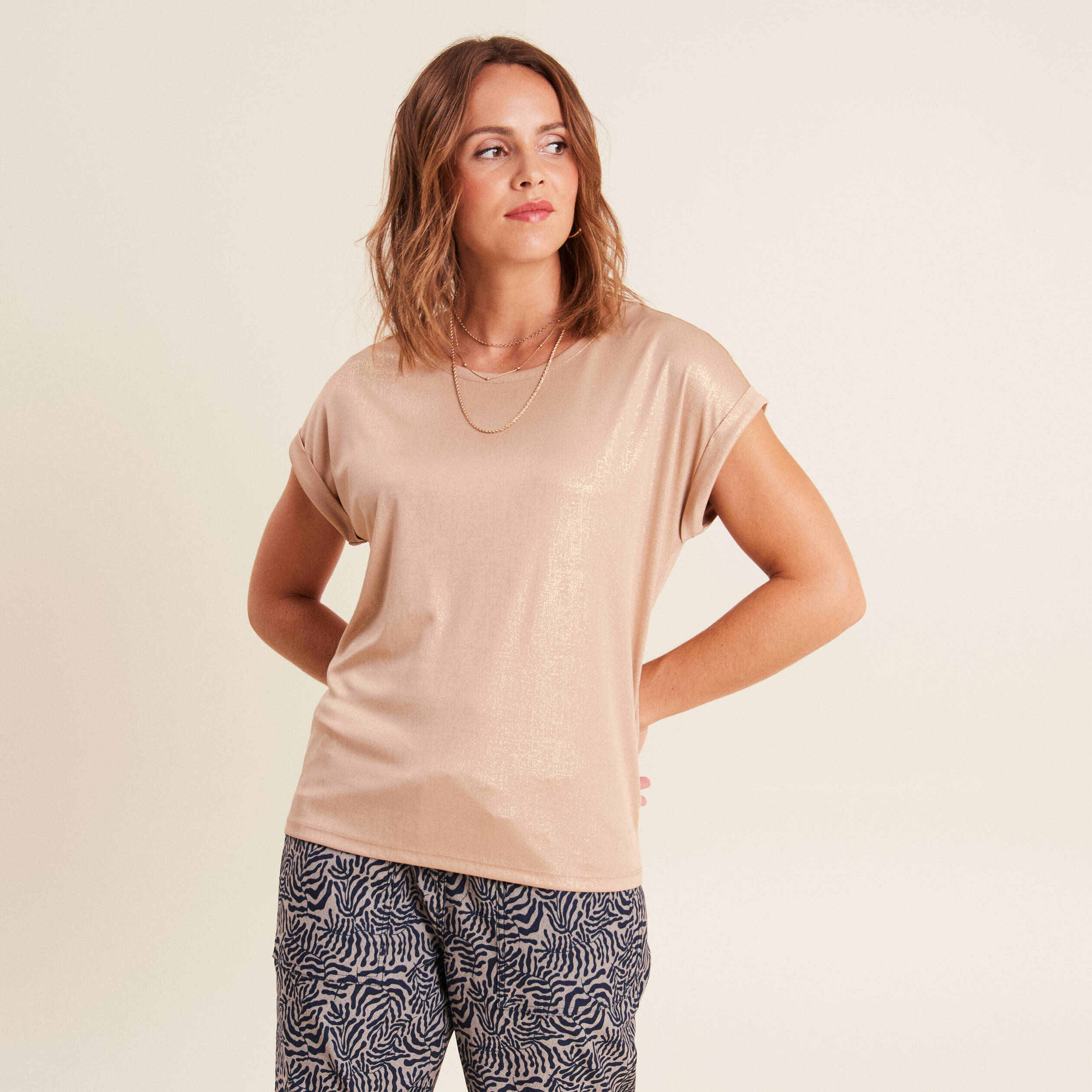 T-shirt manches courtes couleur or femme