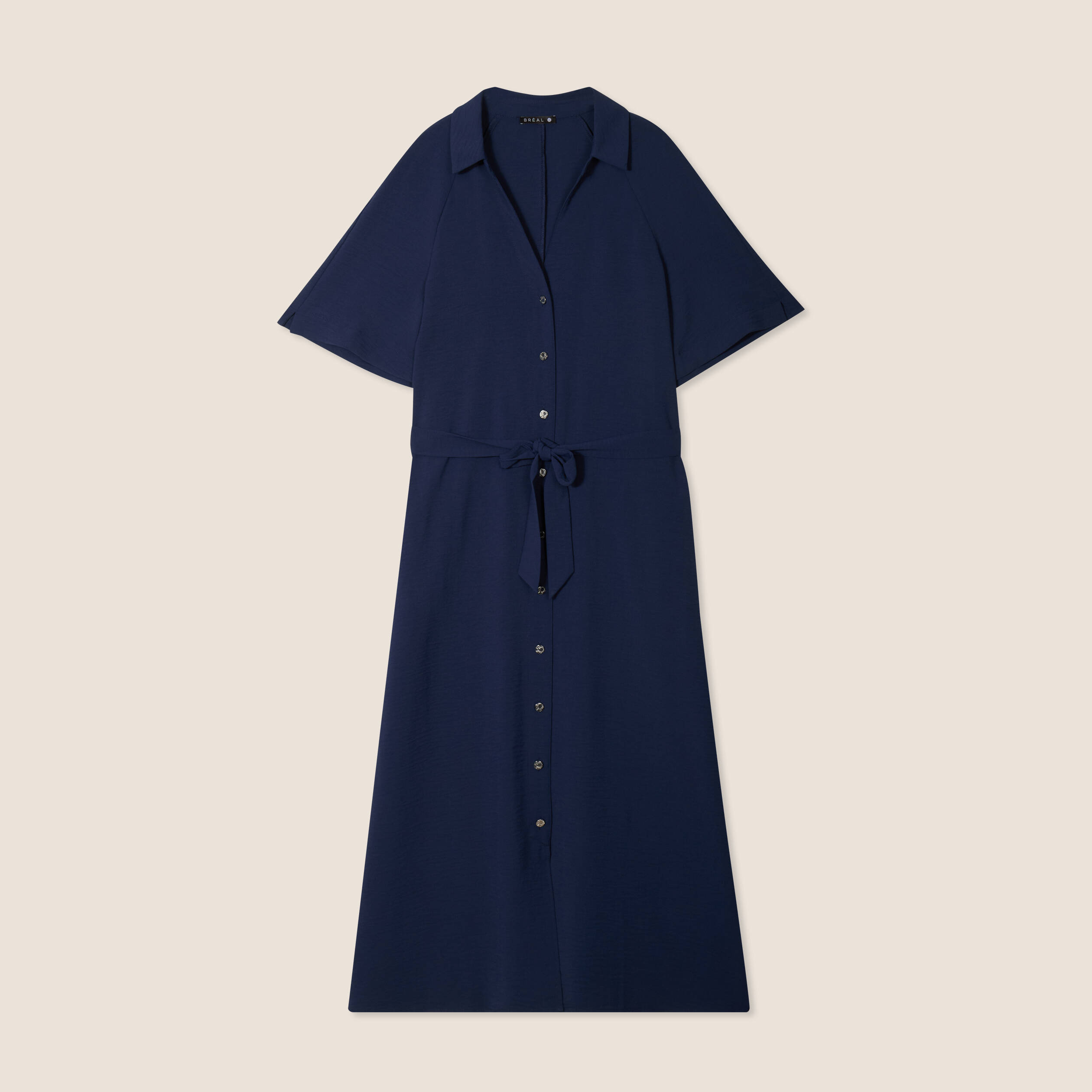 Robe évasée col chemise bleu marine femme