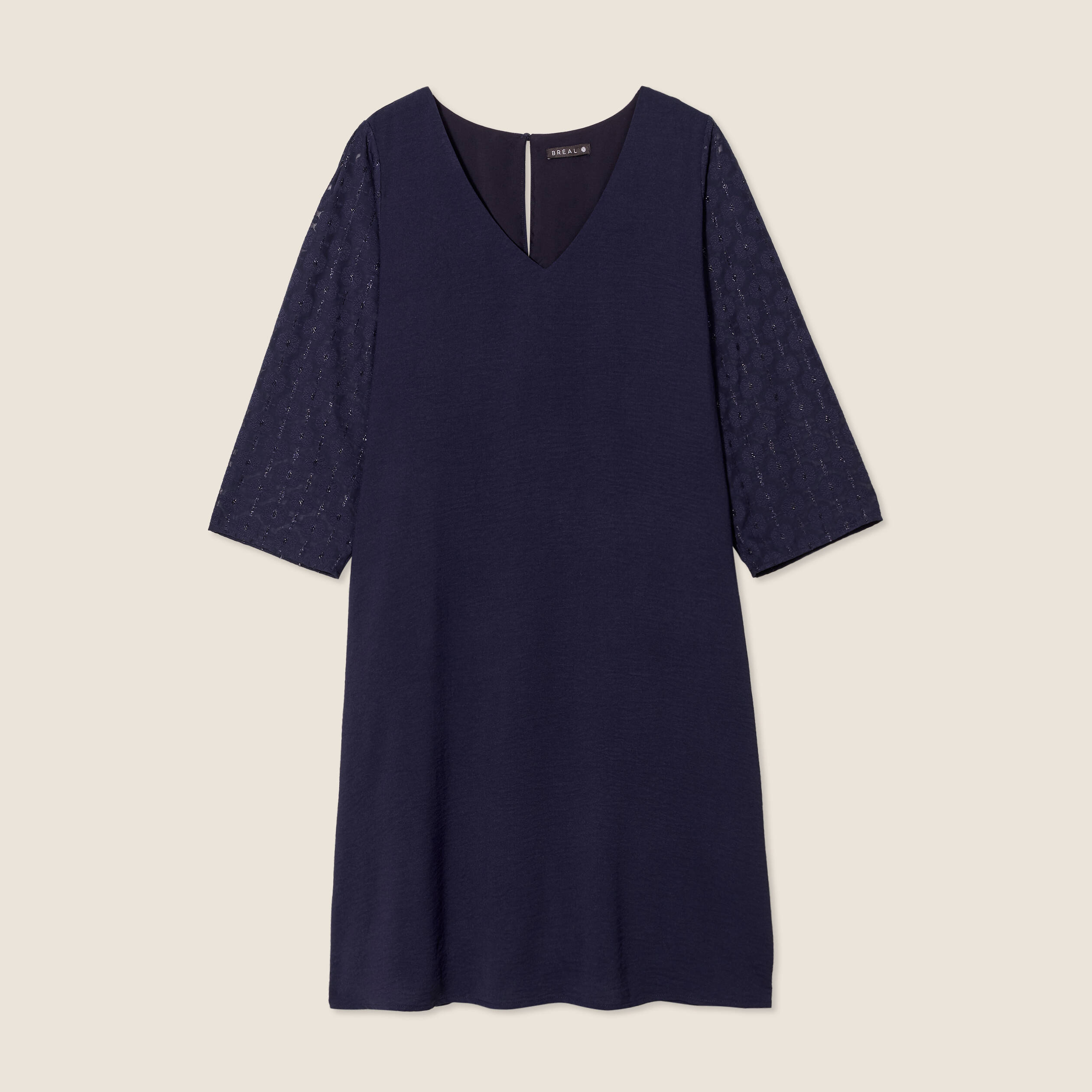 Robe évasée manches 3/4 bleu marine femme