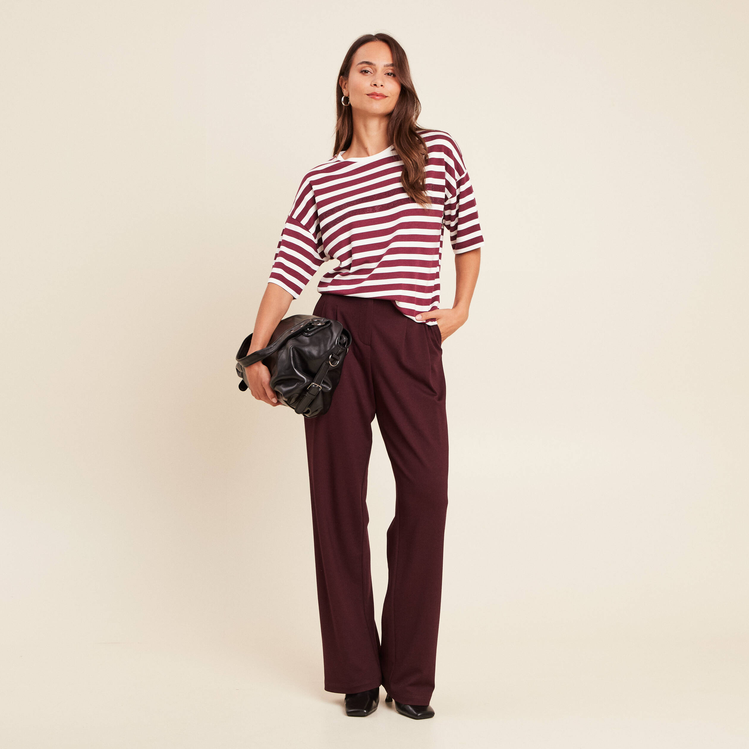 t shirt col rond bordeaux femme T-shirt col rond bordeaux femme