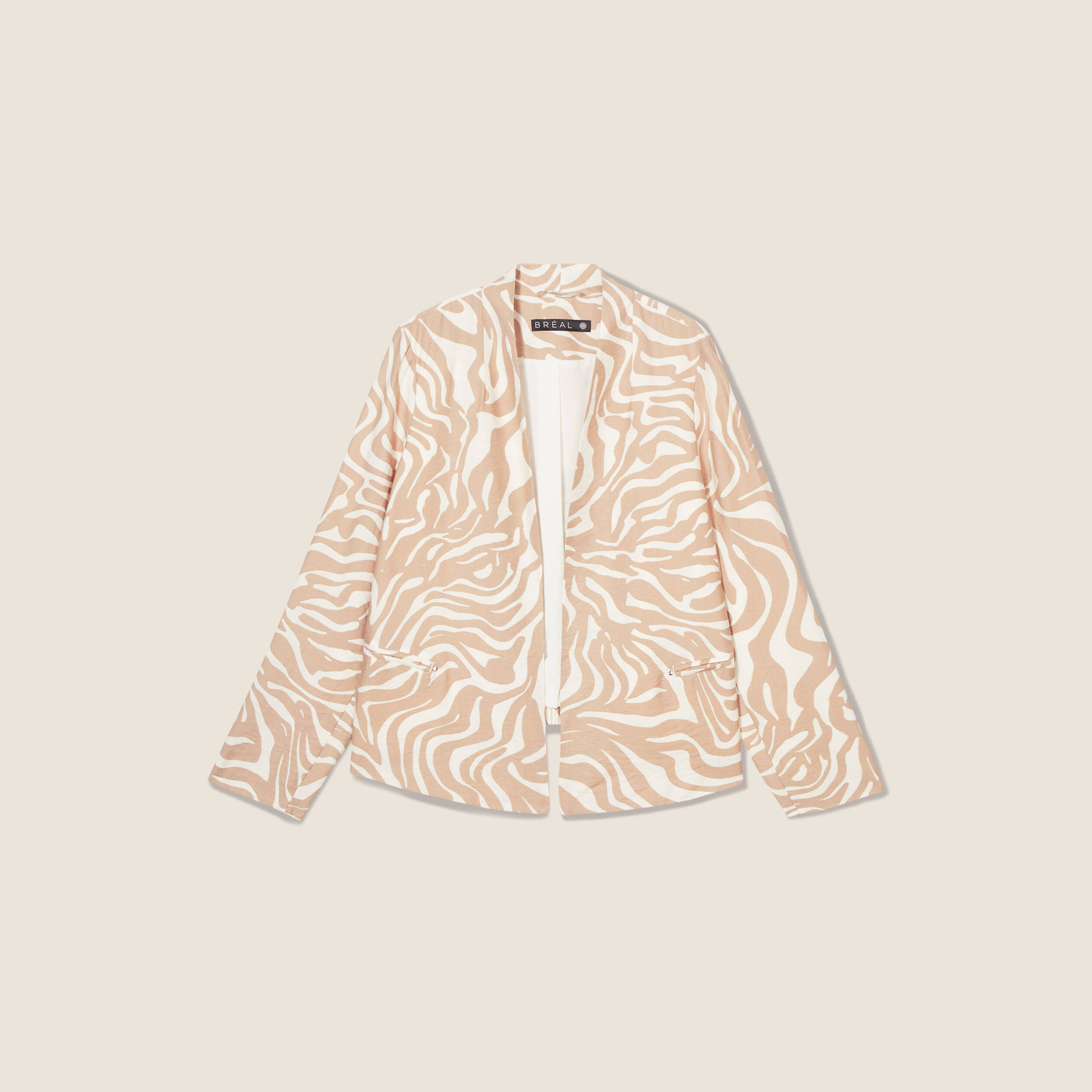 Veste droite manches longues beige femme