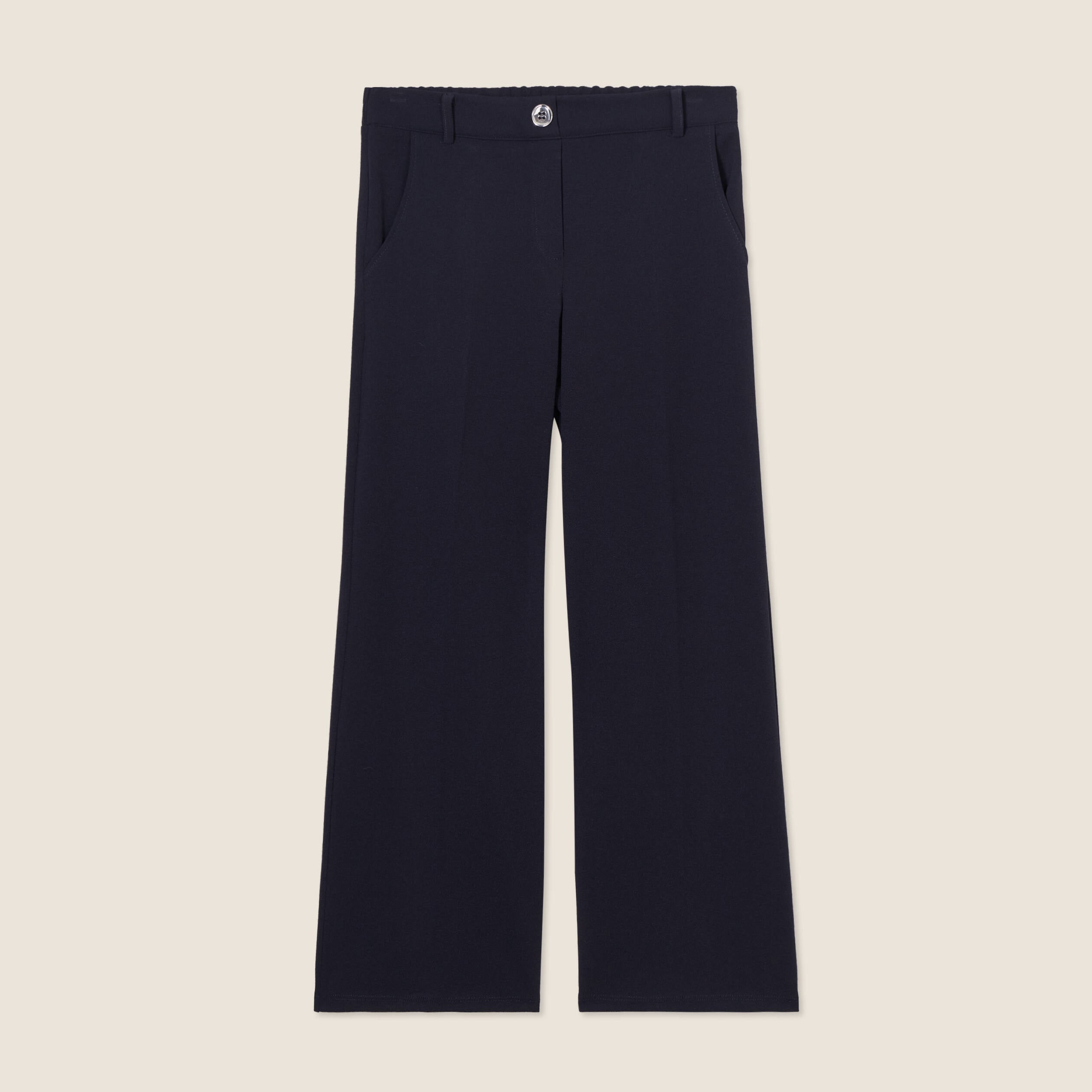 Pantalon coupe large &agrave; pinces bleu fonc&eacute; femme