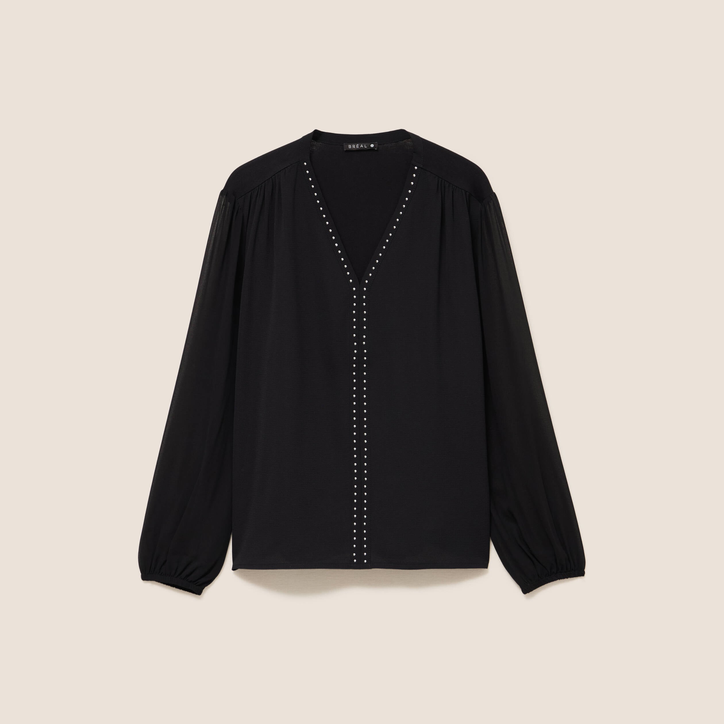 T-shirt col v manches longues noir femme