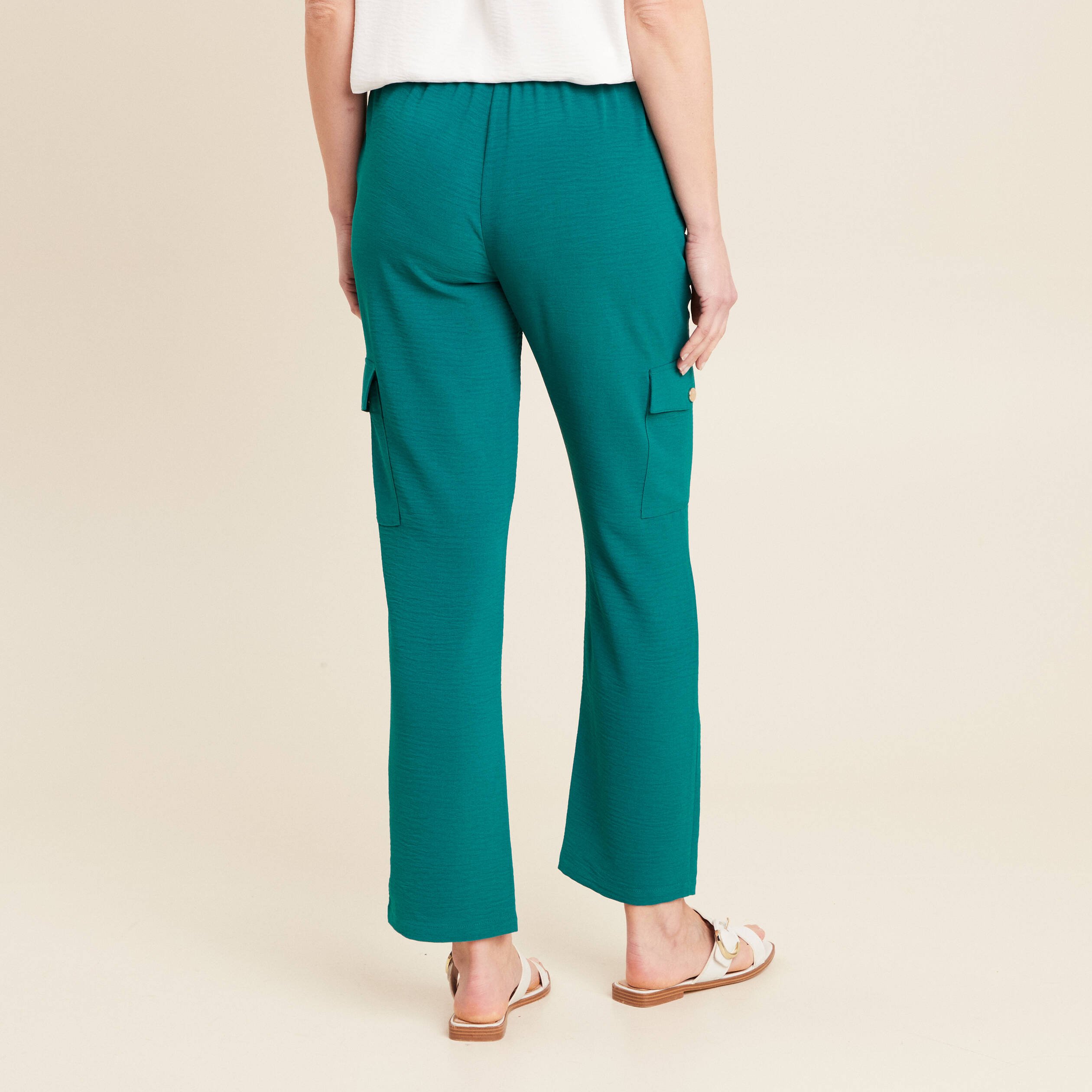 Pantalon flou cargo 7/8ème vert femme