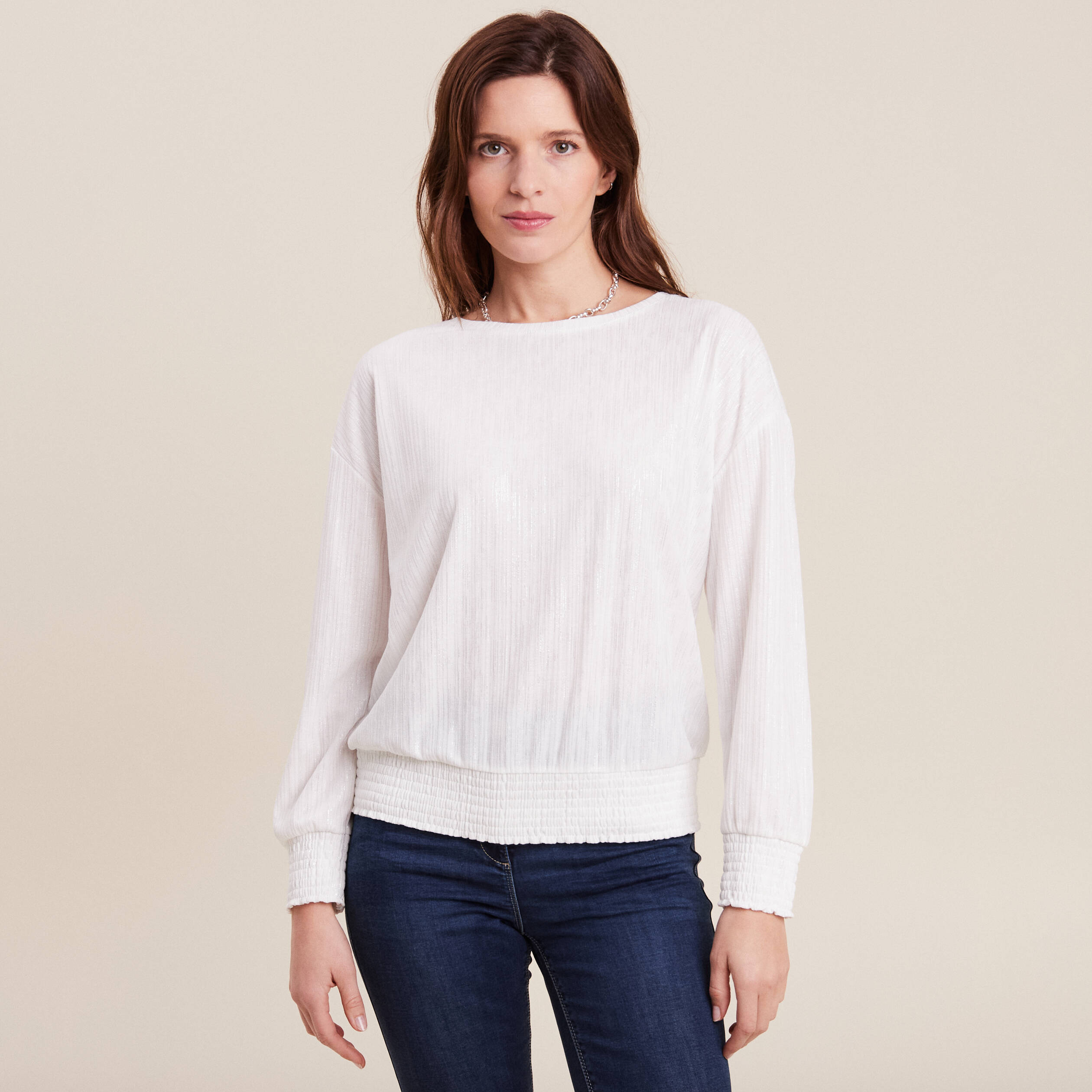 T-shirt manches longues ecru femme