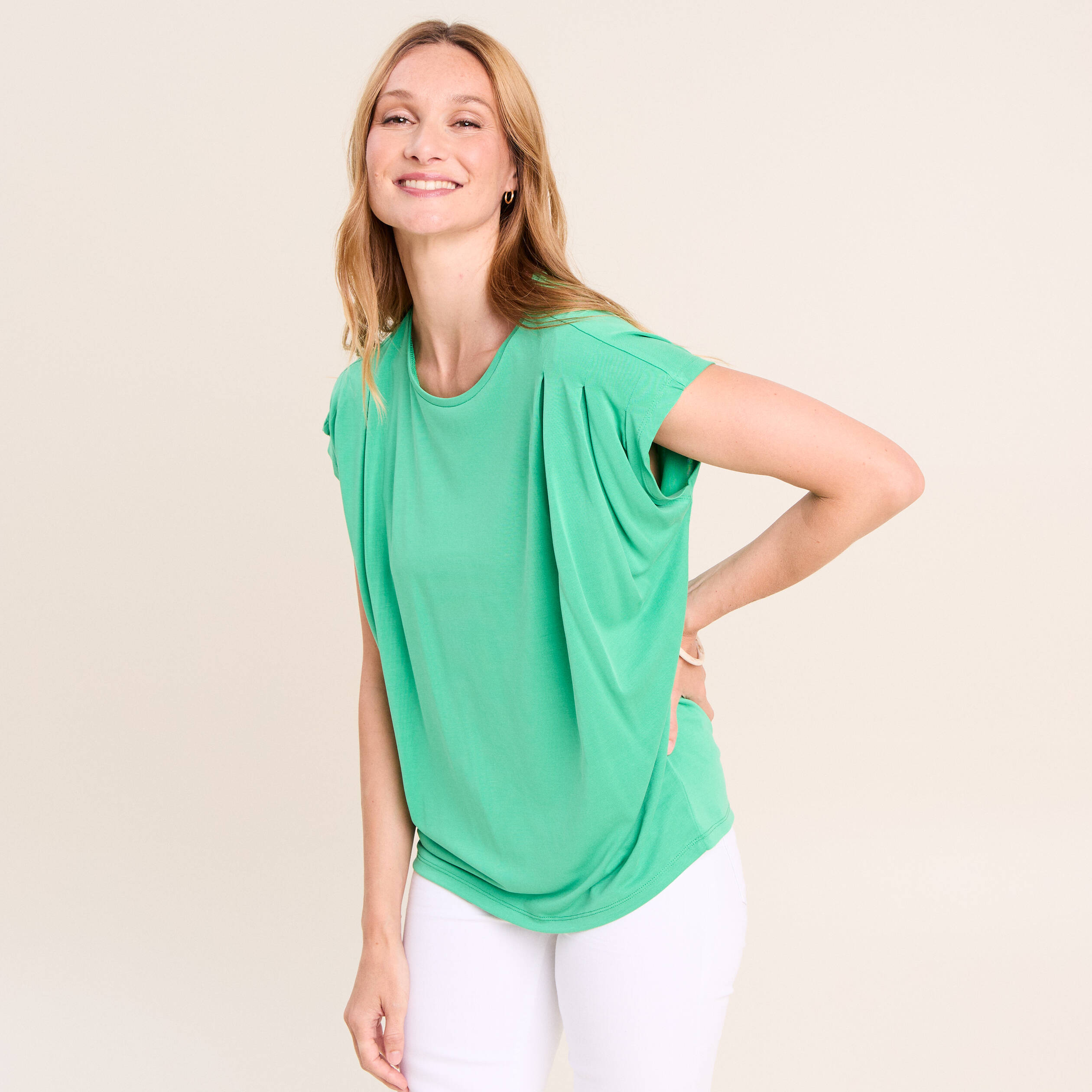 T-shirt droit col rond manches courtes vert menthe femme
