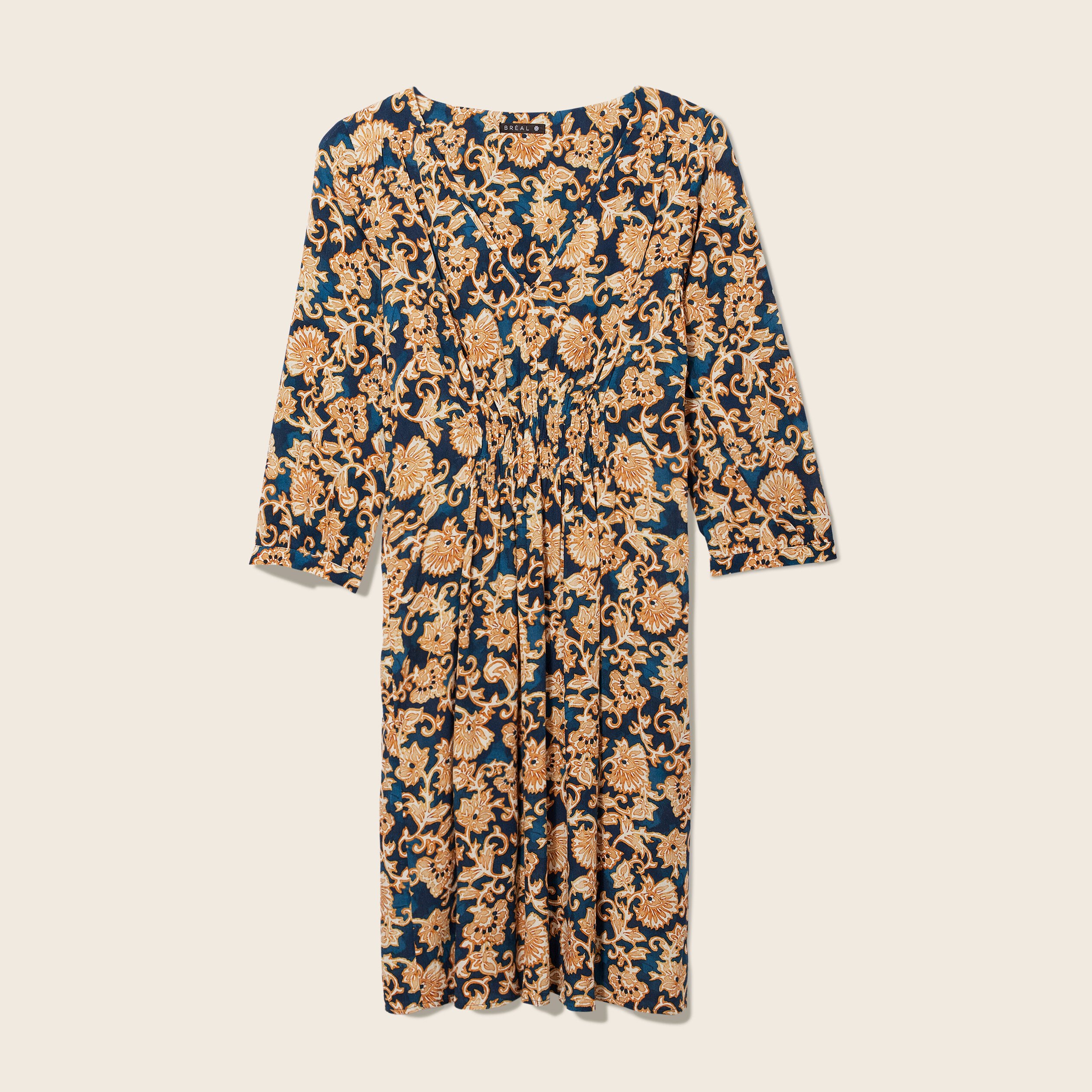 Robe évasée manches 3/4 bleu foncé femme