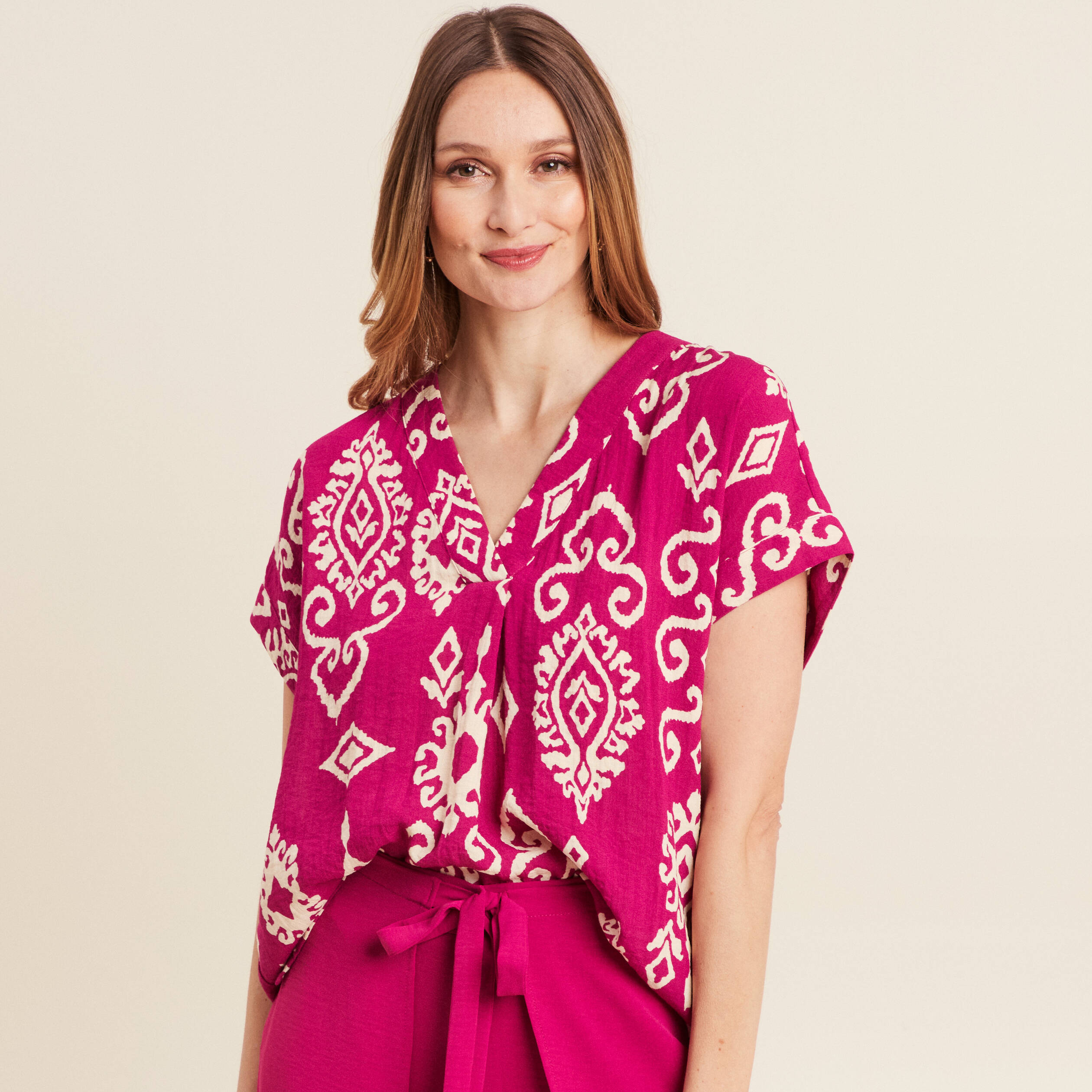 Blouse manches courtes rose fushia femme