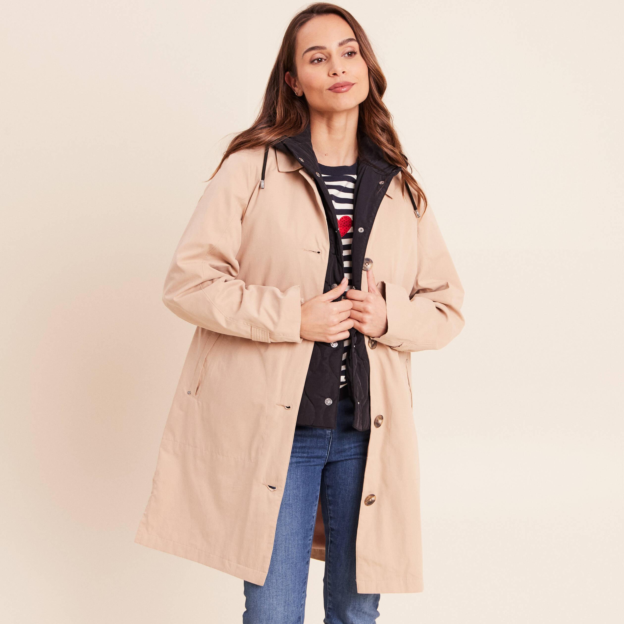 Trench doubl&eacute; satin&eacute; beige femme