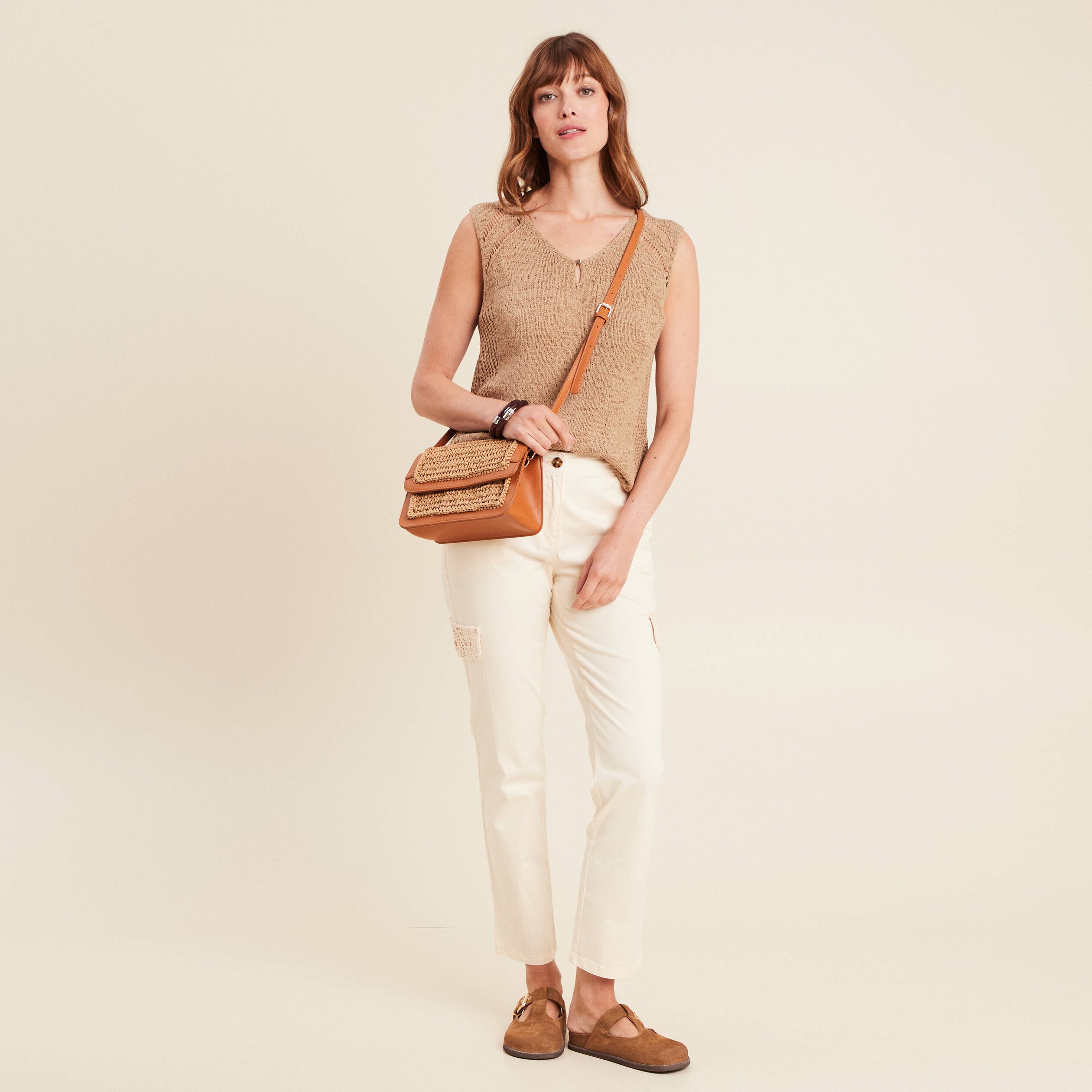 debardeur tricot sans manches sable femme Débardeur tricot sans manches sable femme