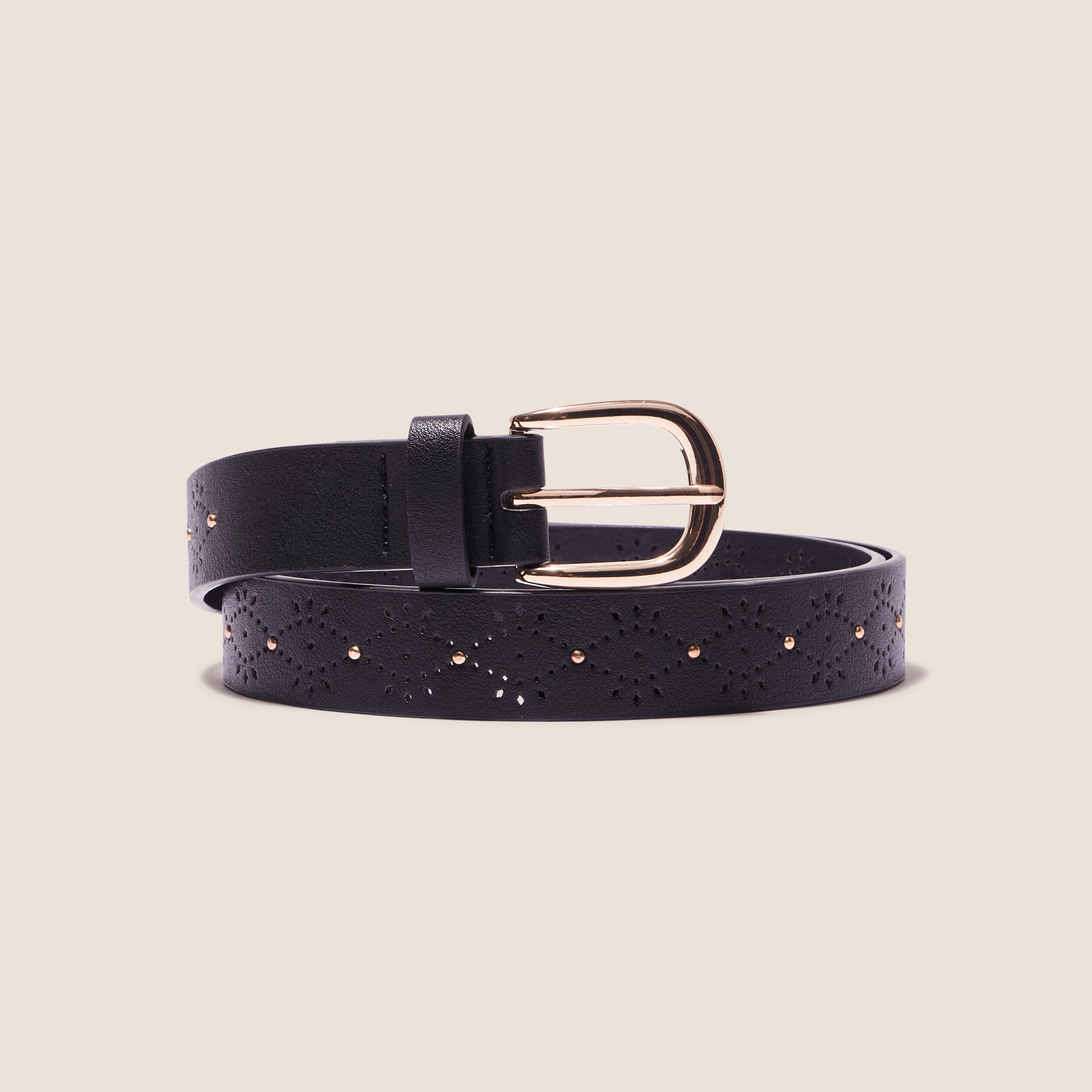 Ceinture perforée et cloutée noir femme