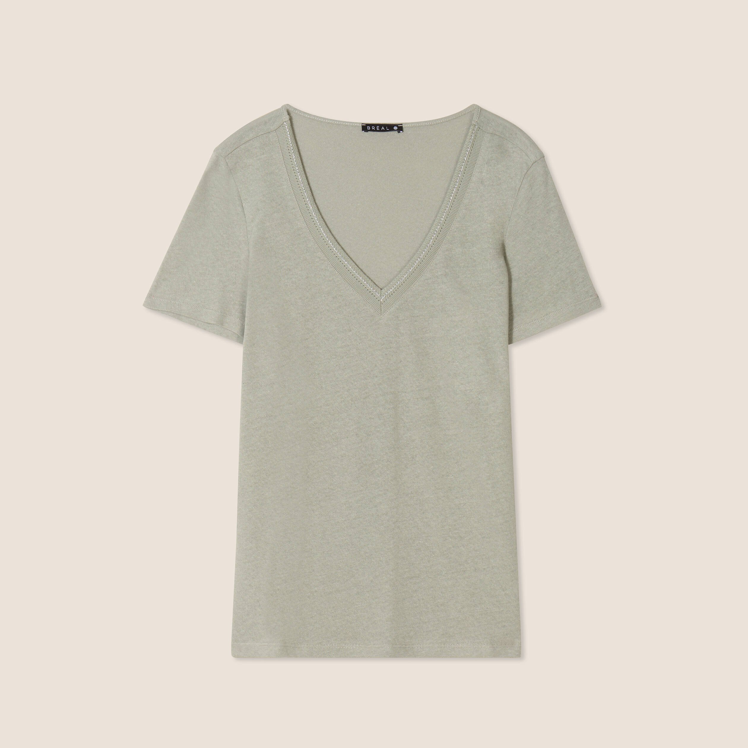 T-shirt manches courtes col en V vert clair femme