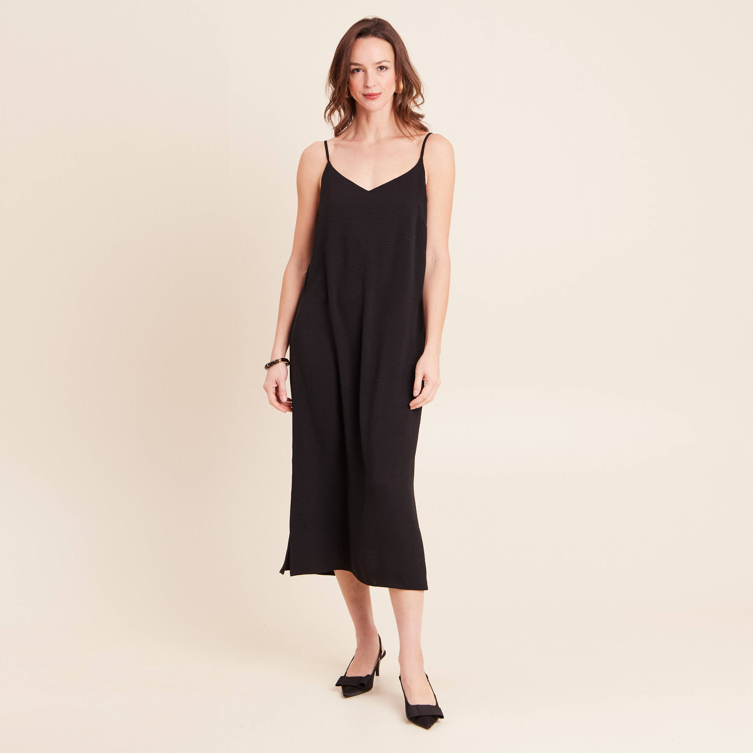 Robe longue &eacute;vas&eacute;e 2 en 1 col rond bleu marine femme