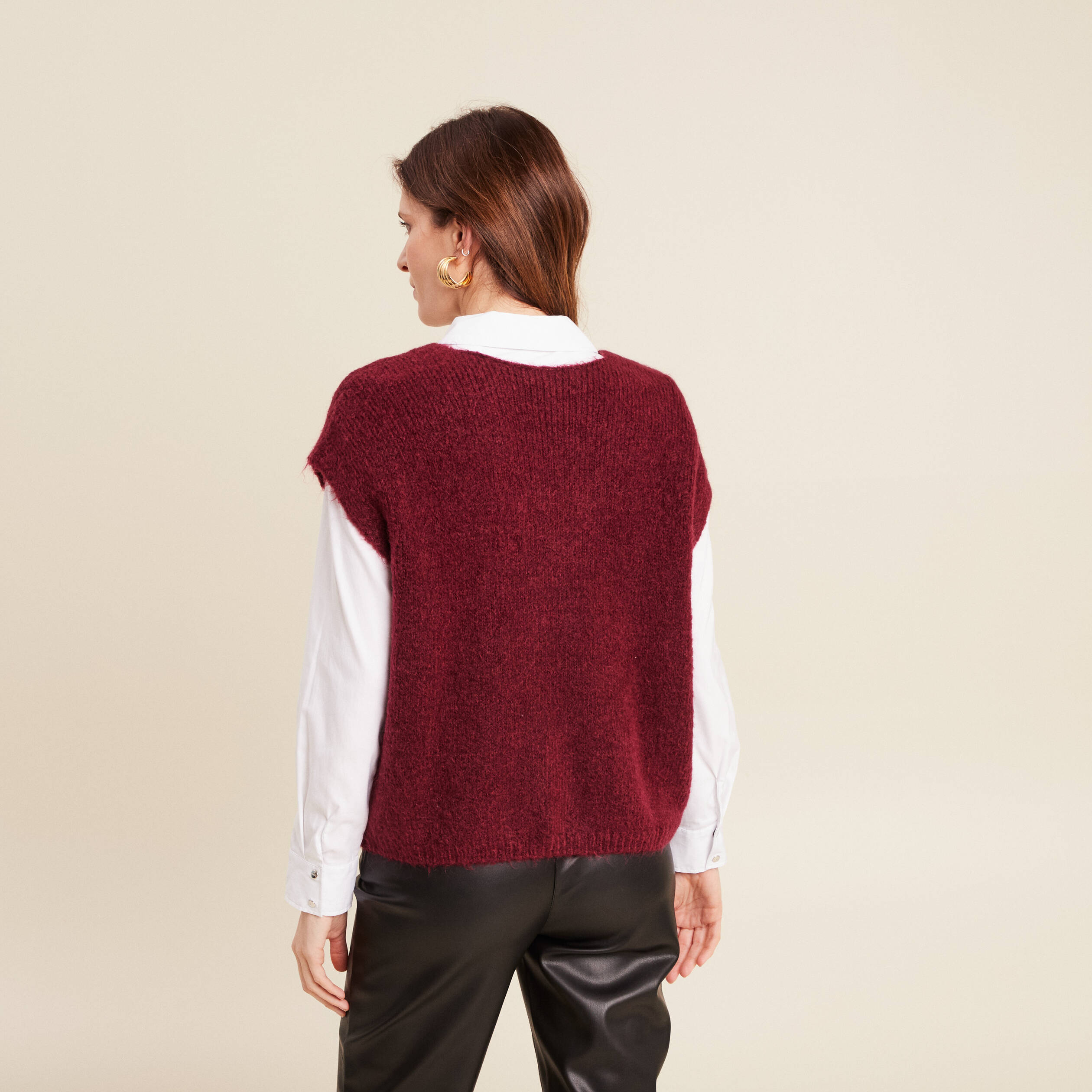 pull sans manches bordeaux femme Pull sans manches bordeaux femme
