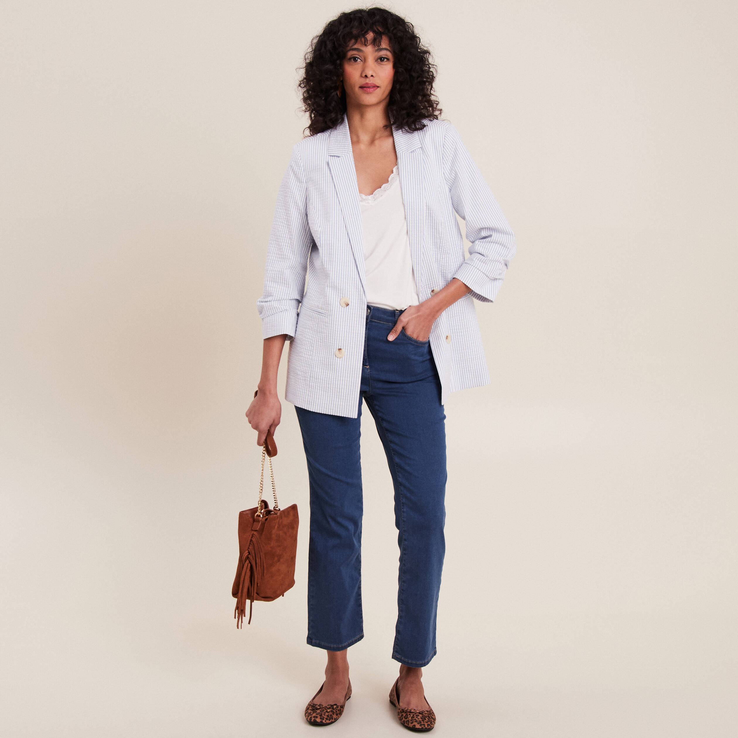 Jean magique Le L&eacute;ger coupe droite denim double stone femme
