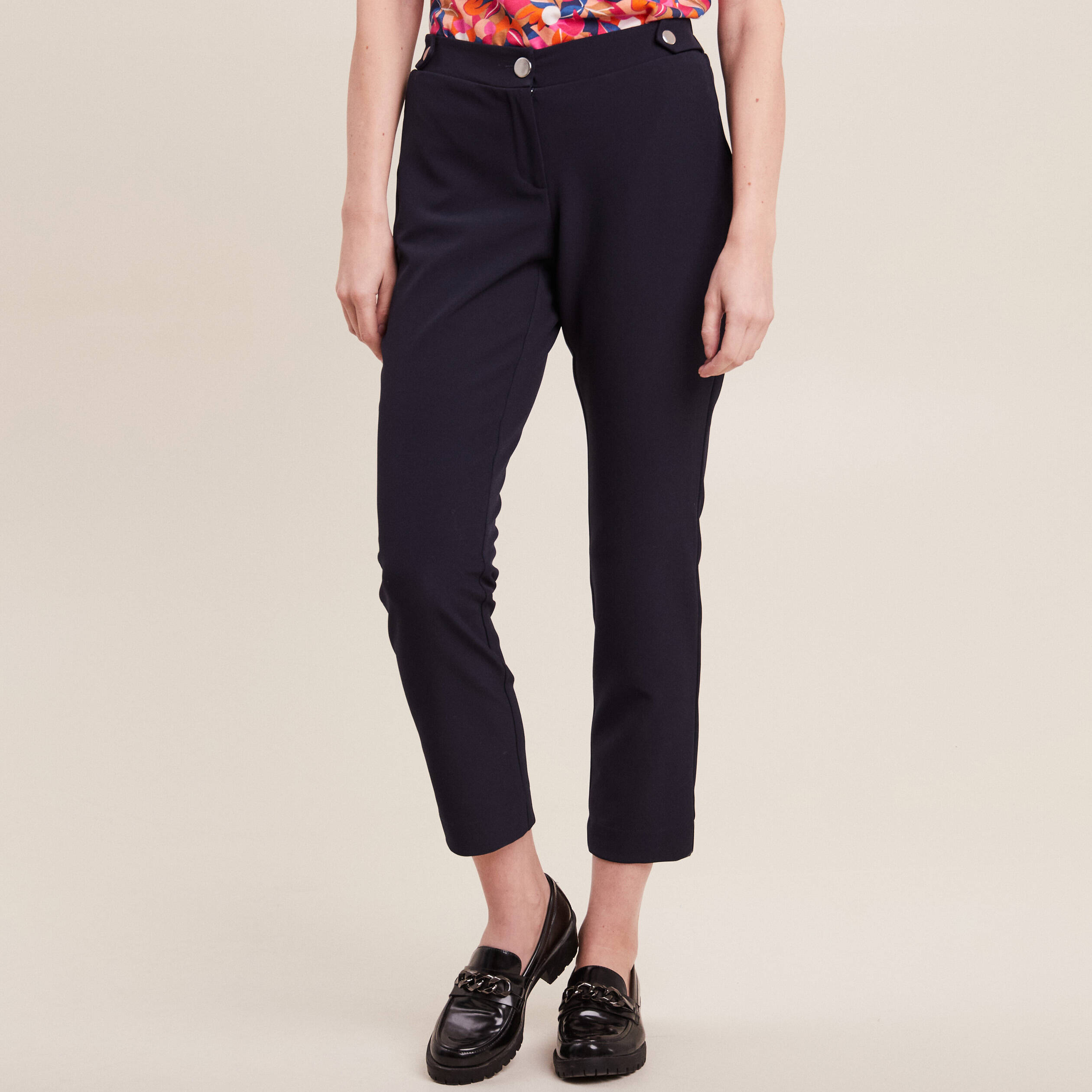 Pantalon chino flou 7 8 me bleu fonc femme Br al
