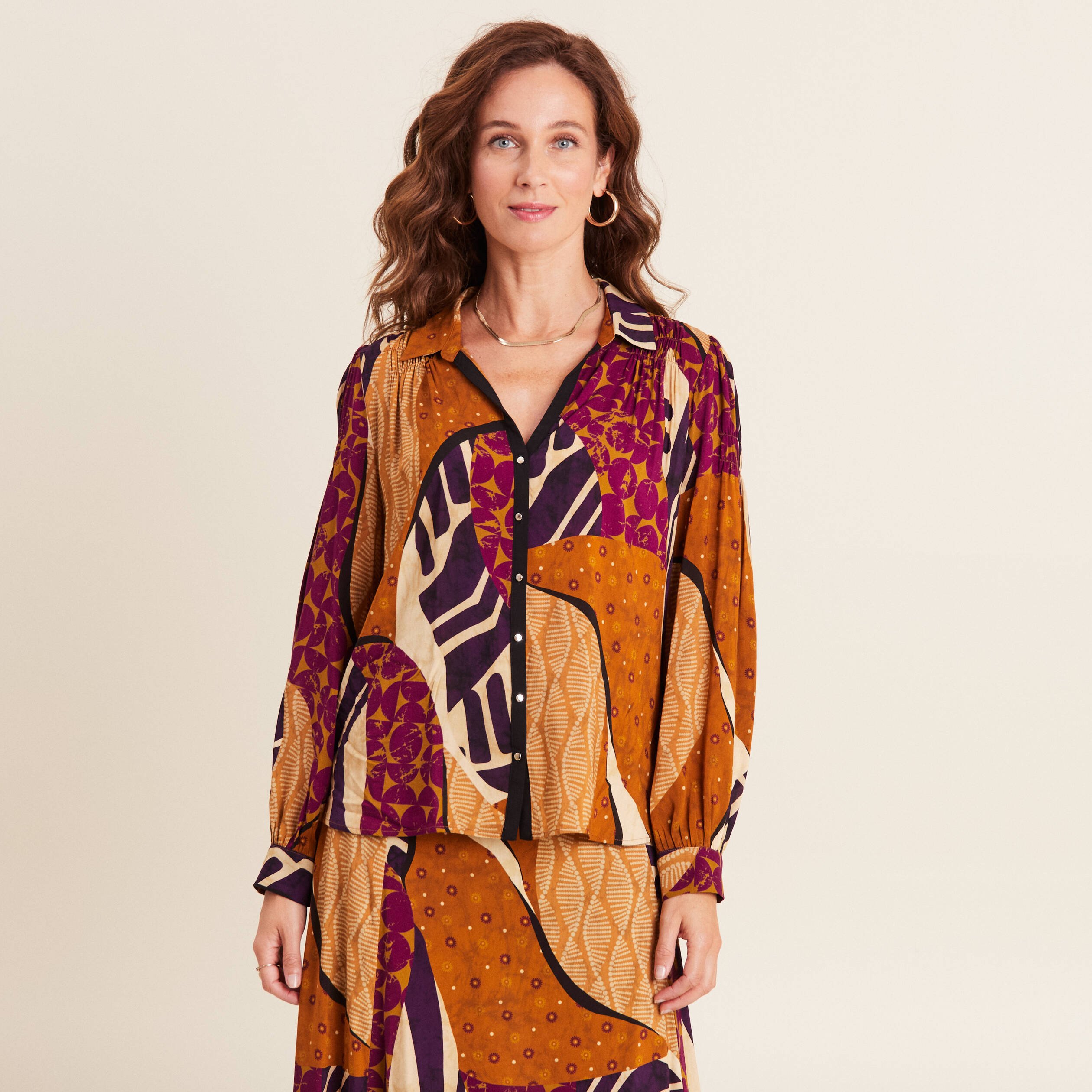 Chemise manches longues multicolore femme
