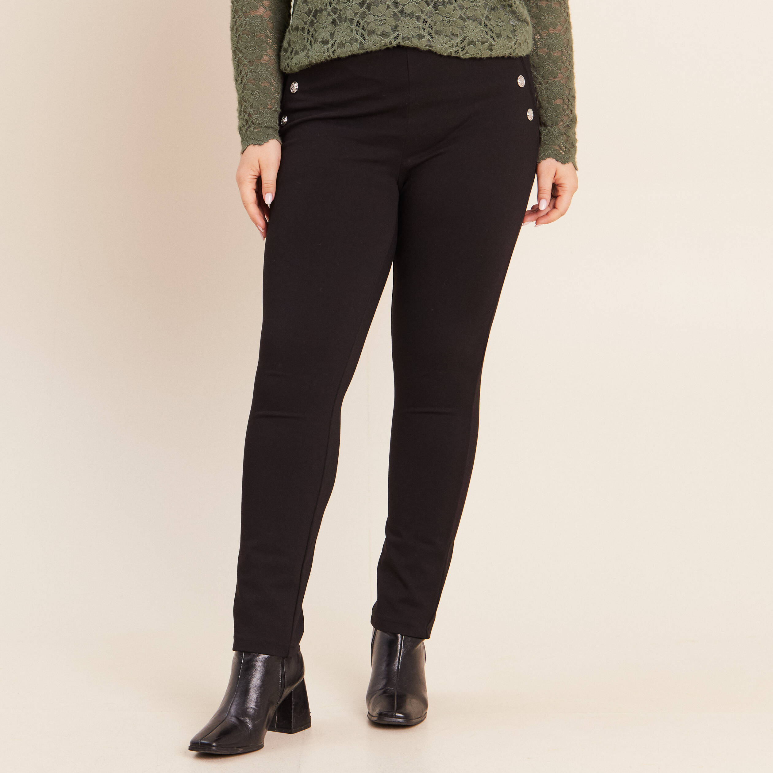 Legging 7/8&egrave;me taille bascul&eacute;e en maille noir femme