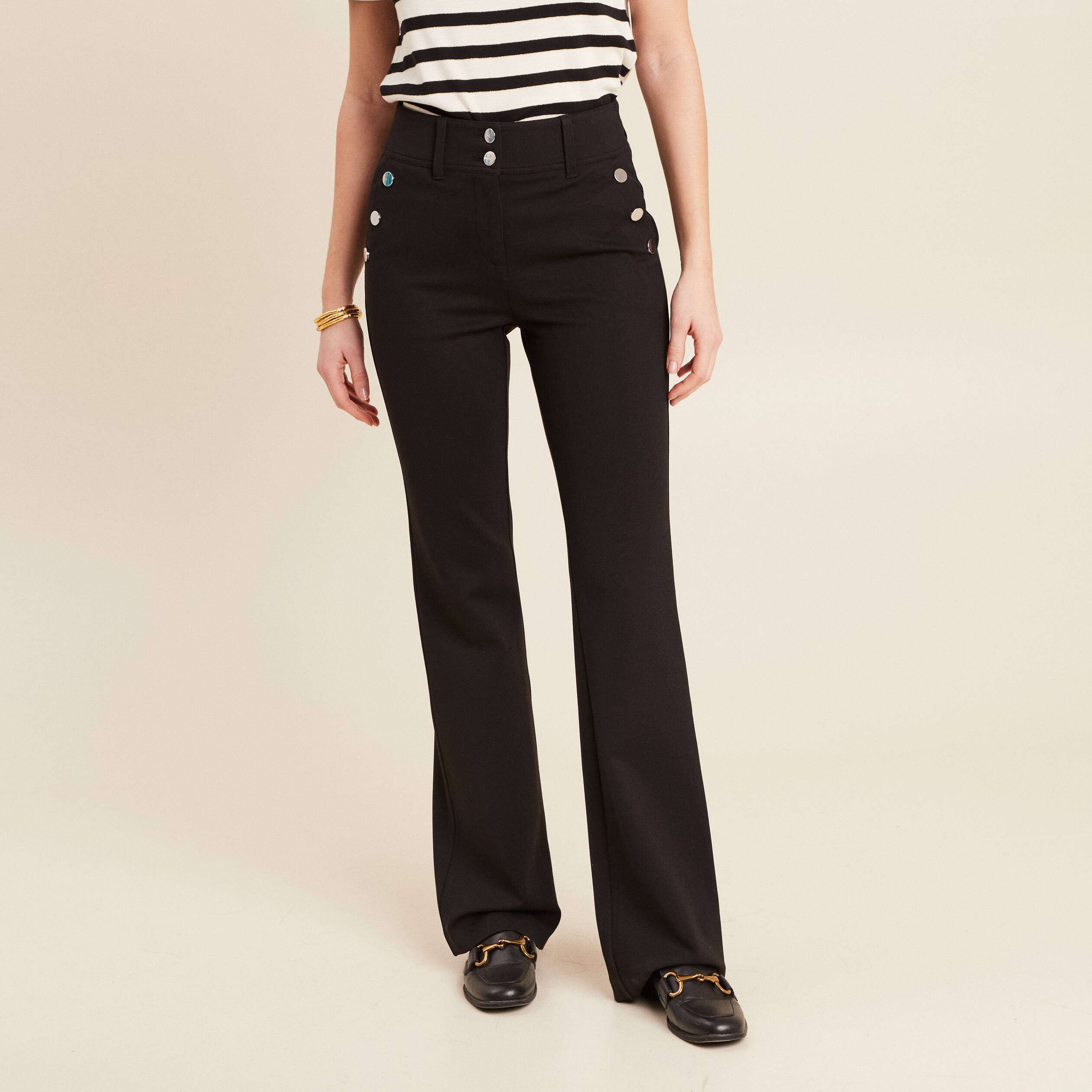 Pantalon bootcut à pont noir femme