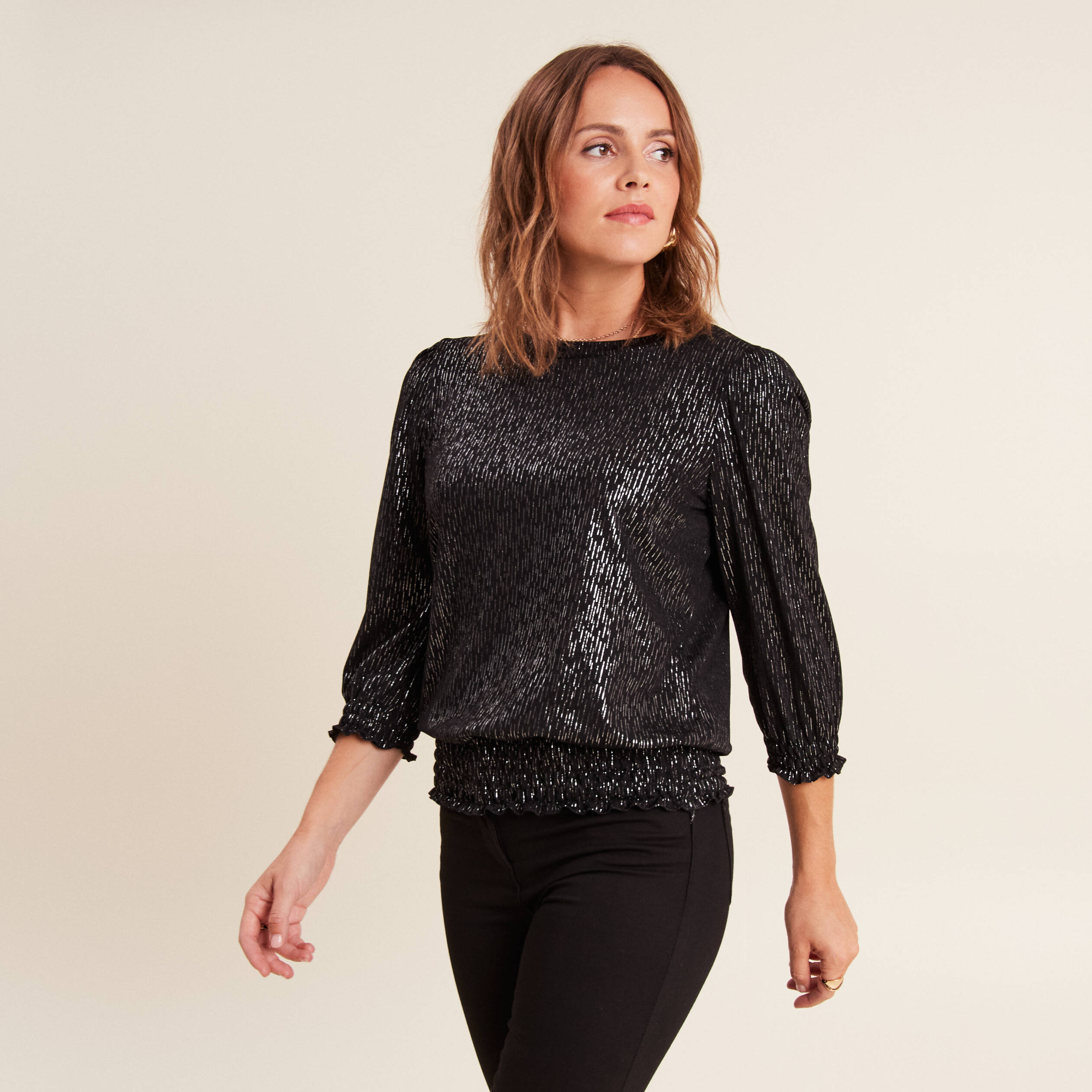 T-shirt manches 3/4 noir femme