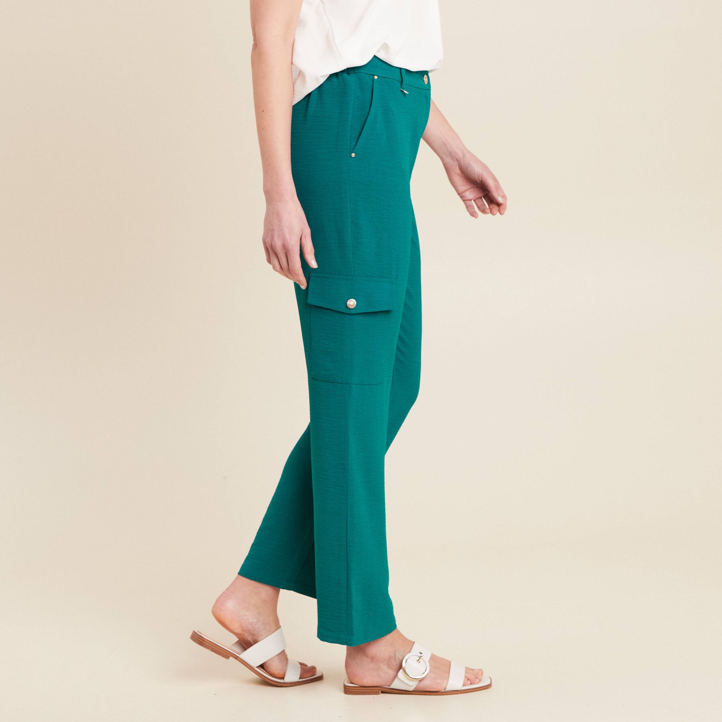 Pantalon flou cargo 7/8ème vert femme