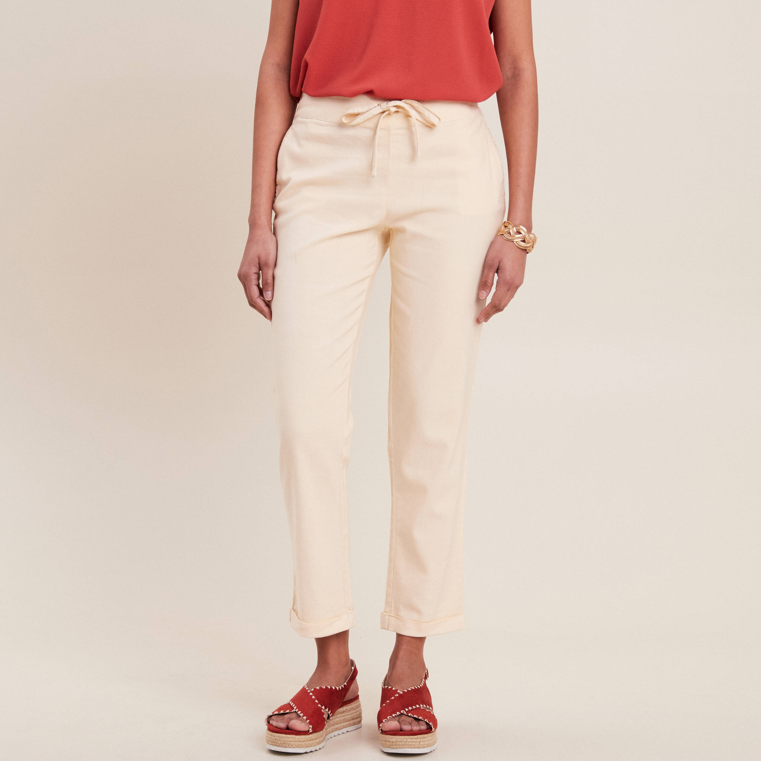 Pantalon carotte 7/8ème ivoire femme