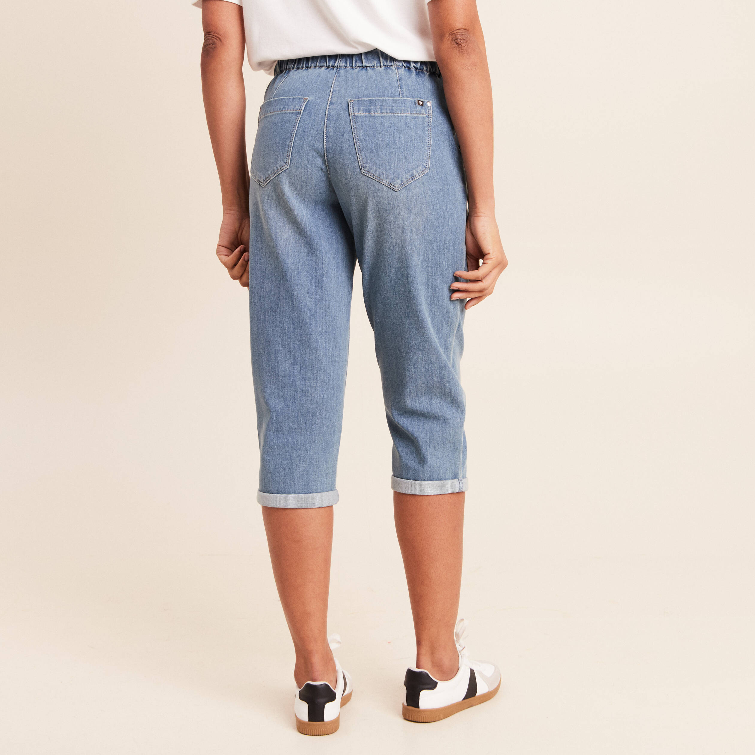 Pantacourt coupe mom denim double stone femme
