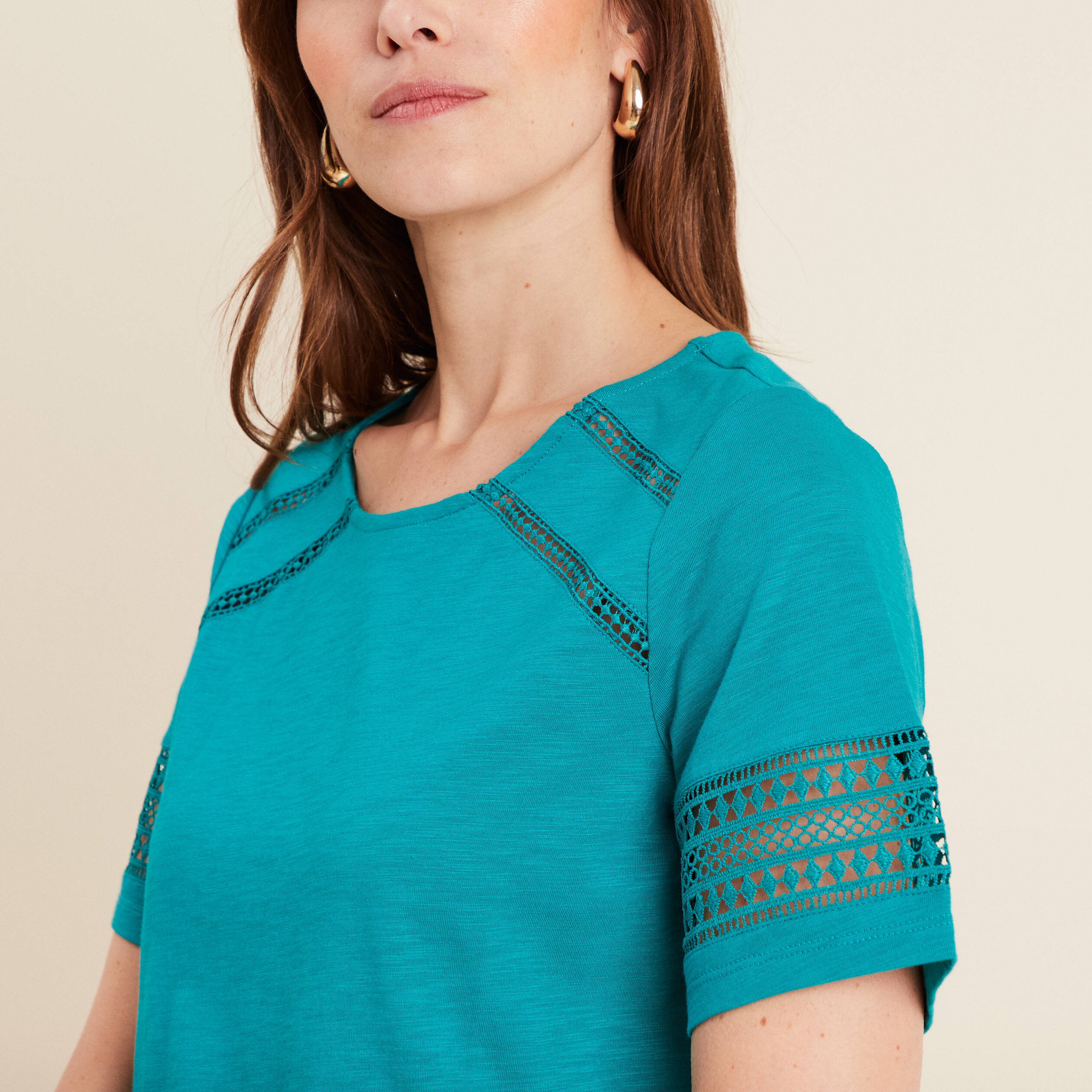 T-shirt manches courtes vert émeraude femme