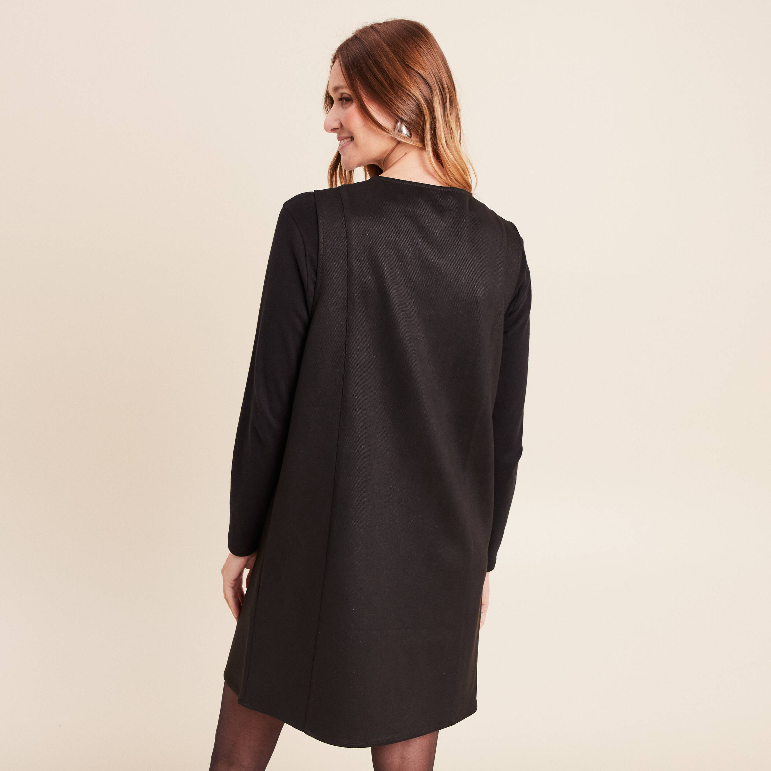 Robe chasuble su&eacute;dine noir femme