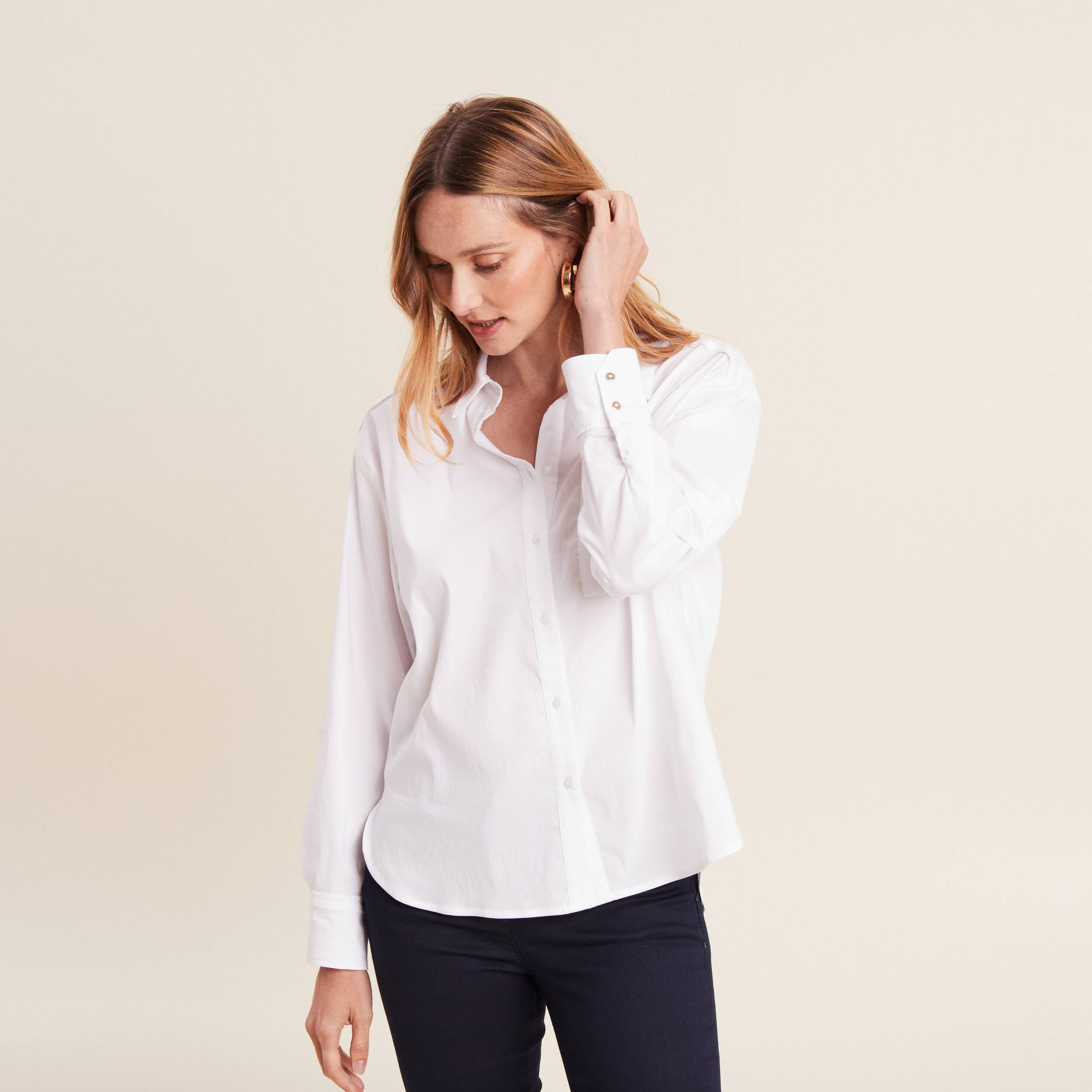 Chemise manches longues ecru femme