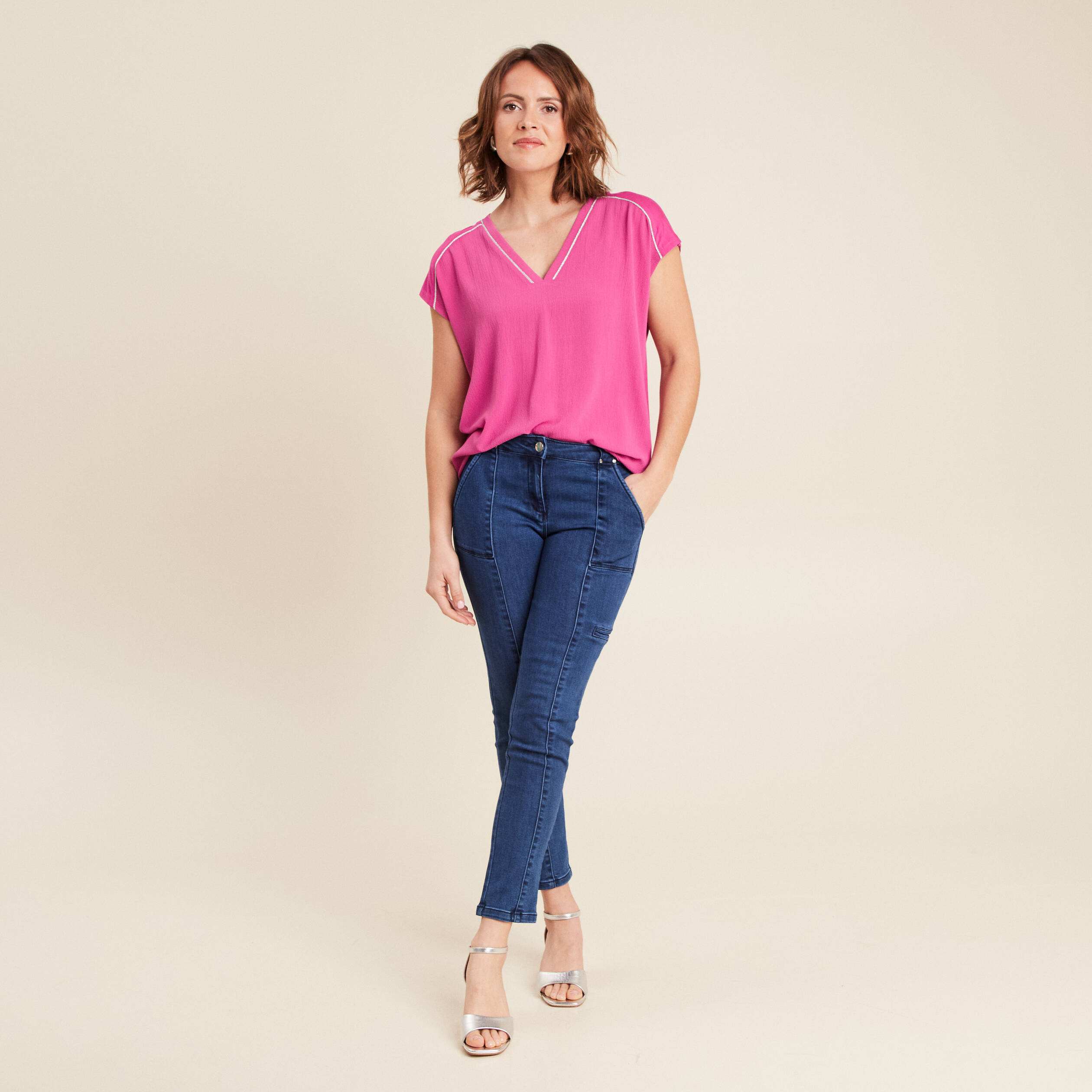 jean ajuste cargo denim stone femme Jean ajusté cargo denim stone femme