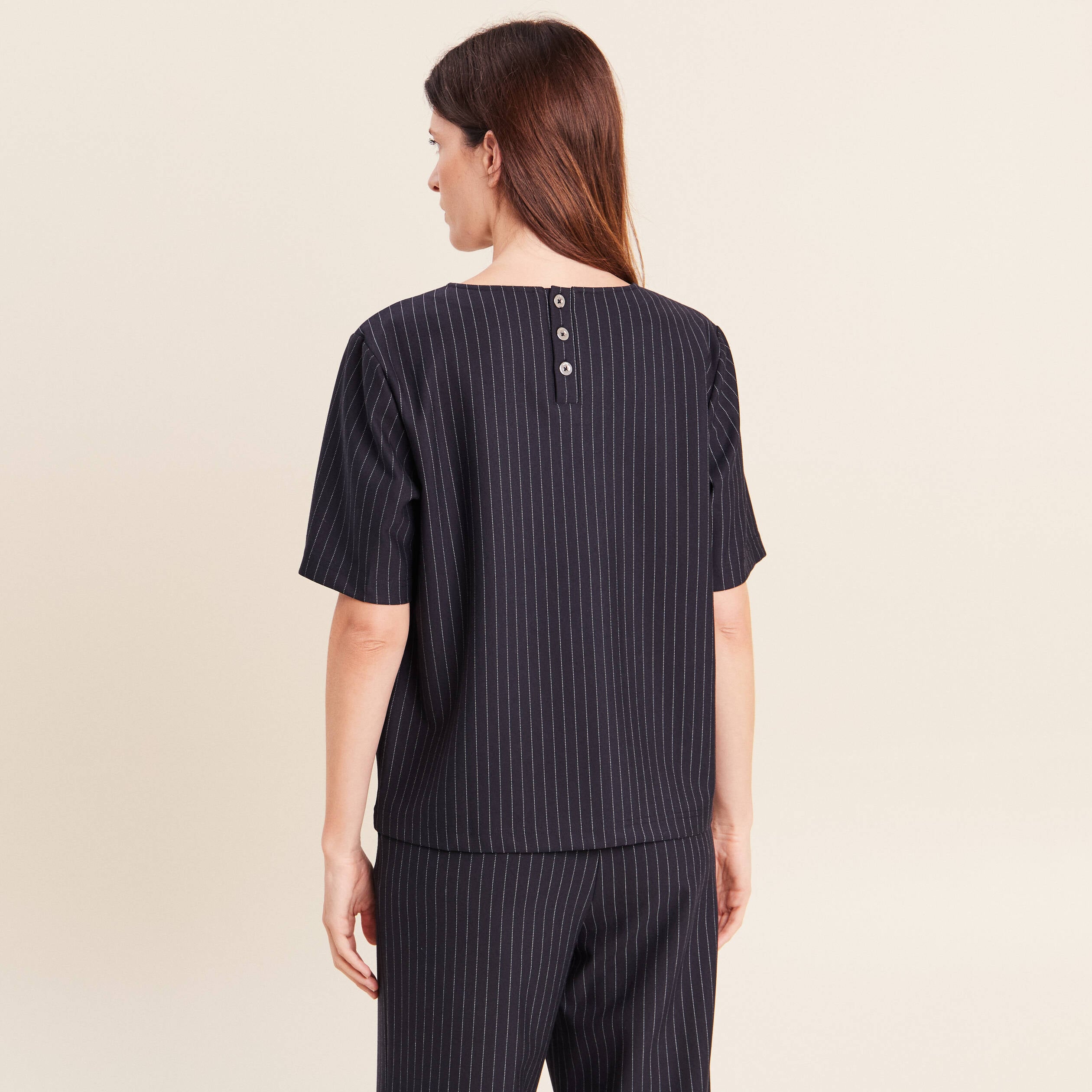 T-shirt droit col rond manches courtes bleu femme