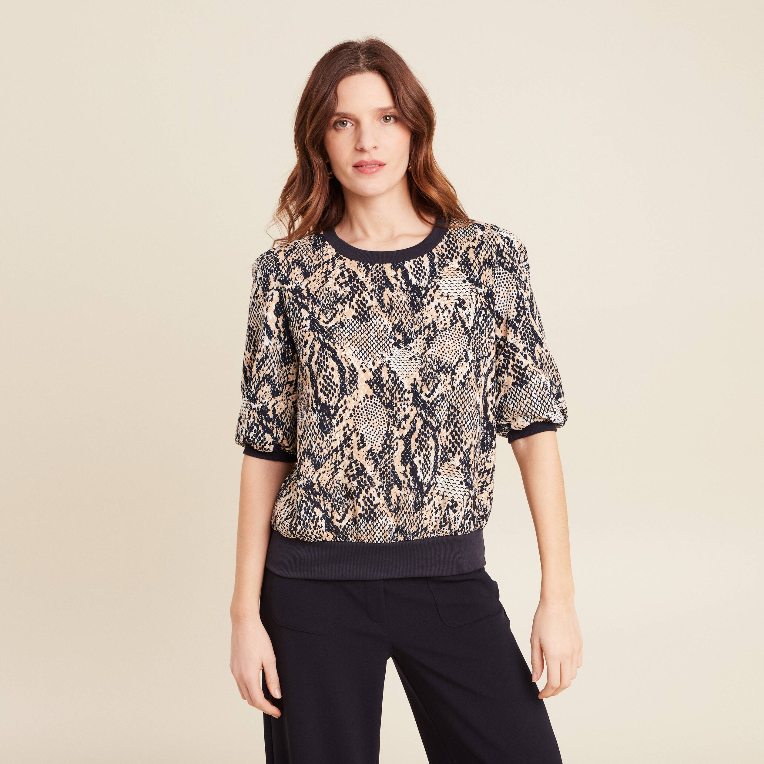T-shirt manches 3/4 beige femme