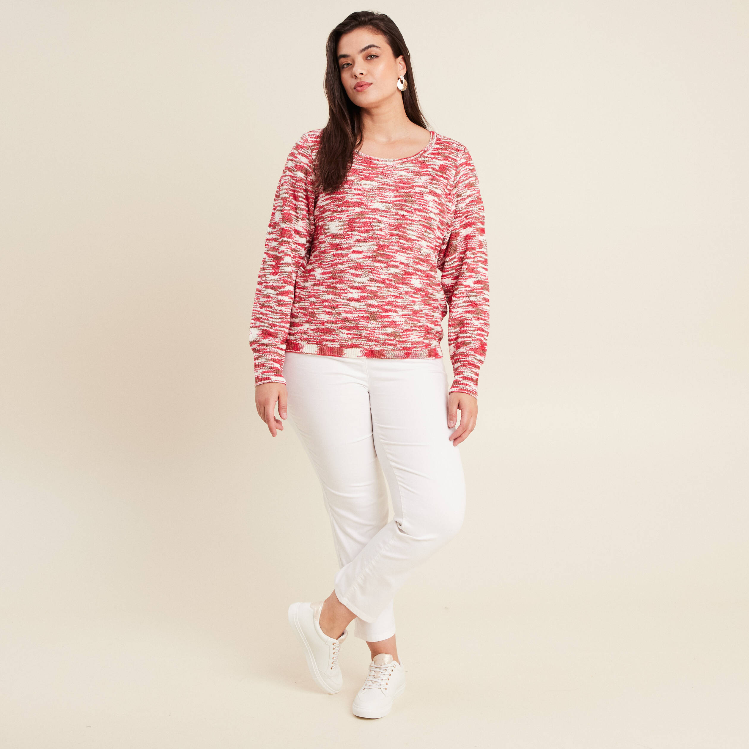 Pull manches longues rose fushia femme