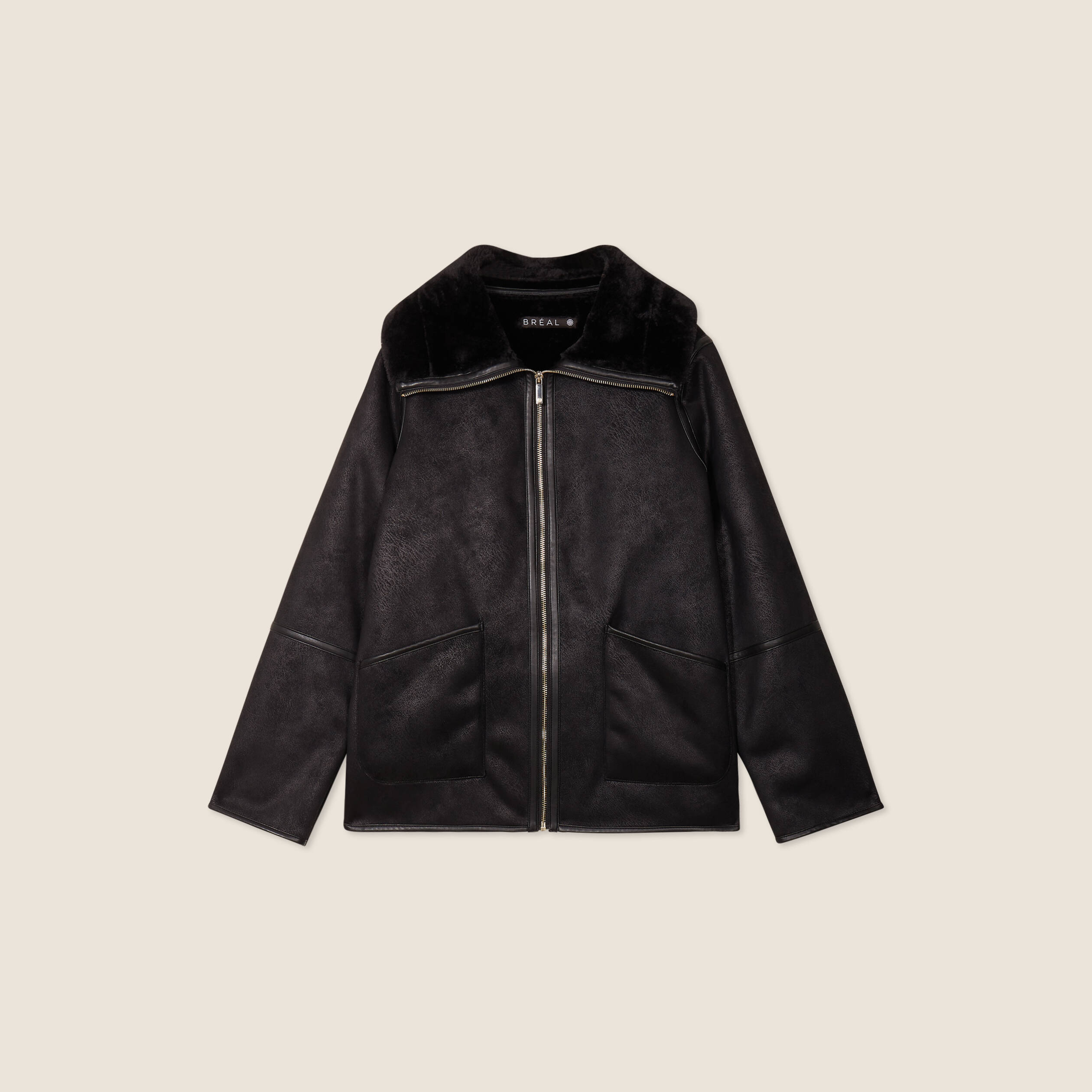 Manteau court zippe noir femme Breal