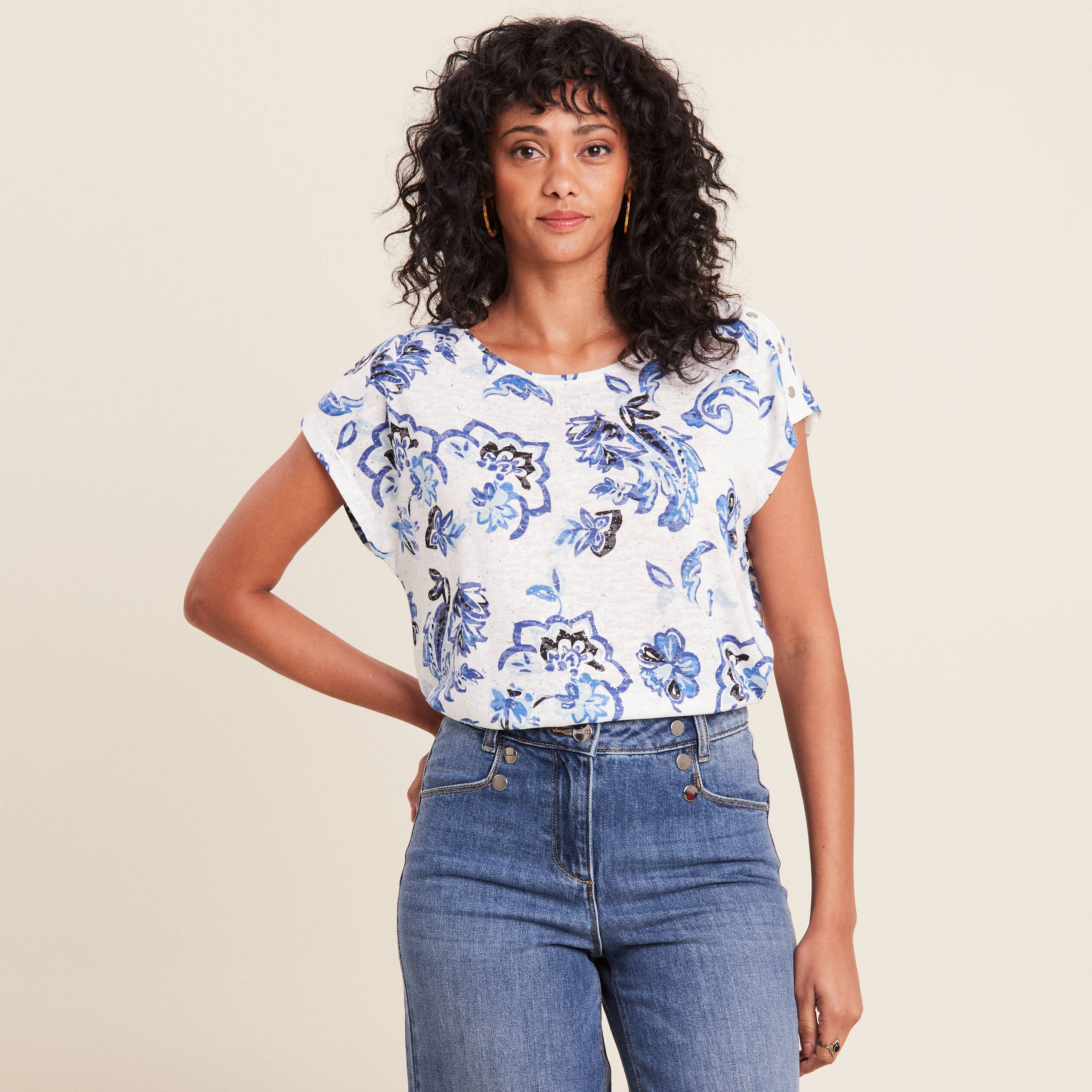 T-shirt manches courtes ecru femme