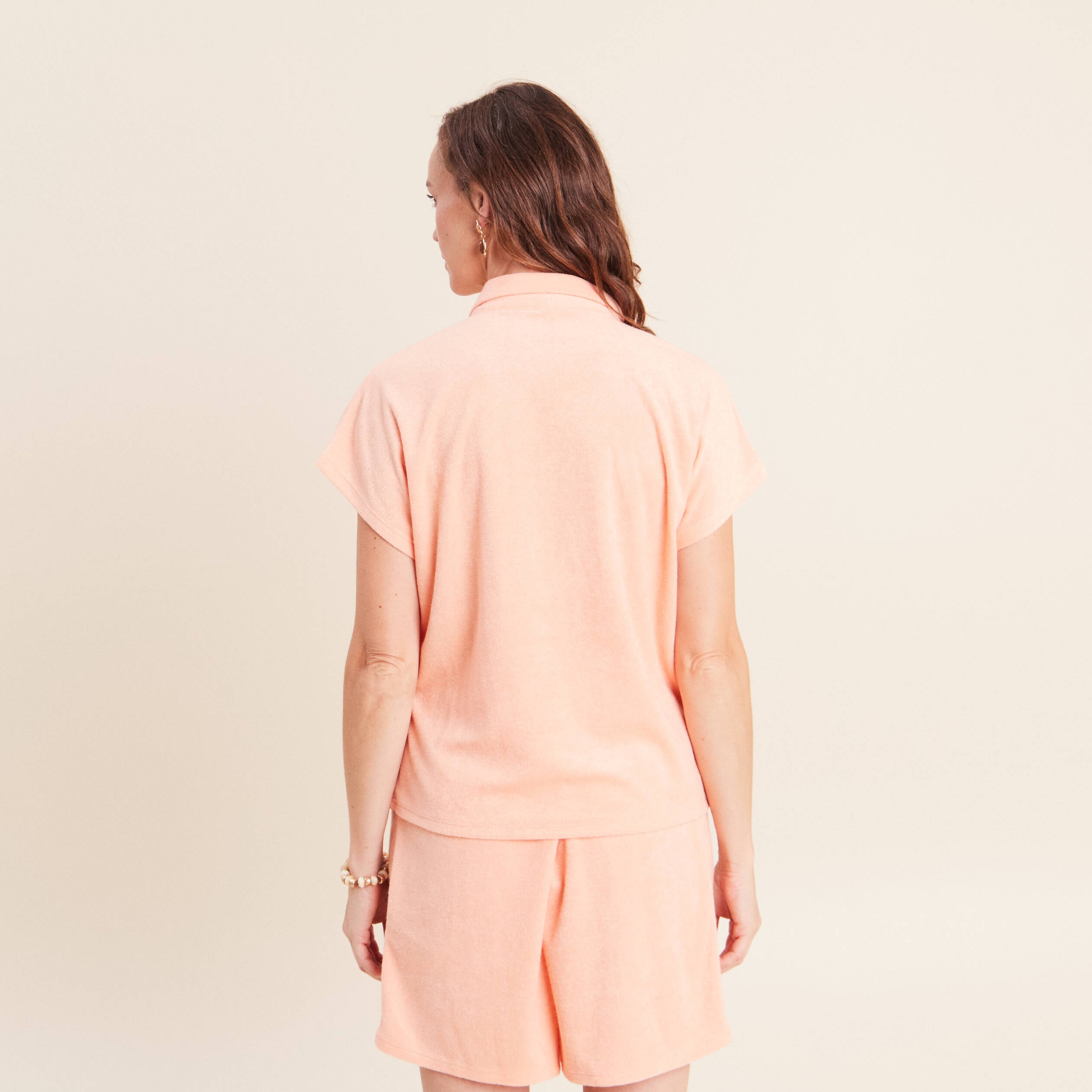 Polo droit col chemise manches courtes orange abricot femme