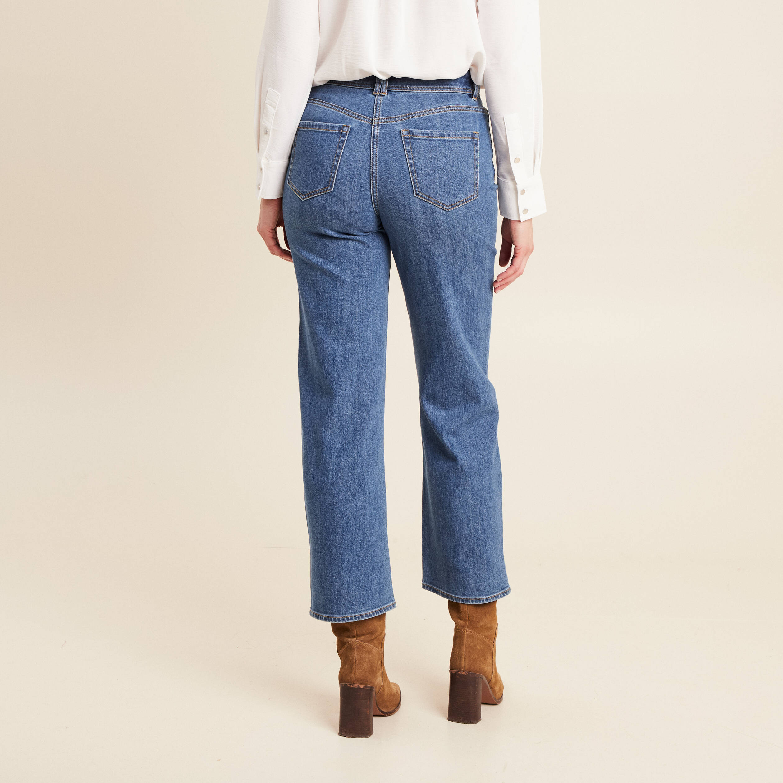 Jean large 7/8ème taille haute denim stone femme