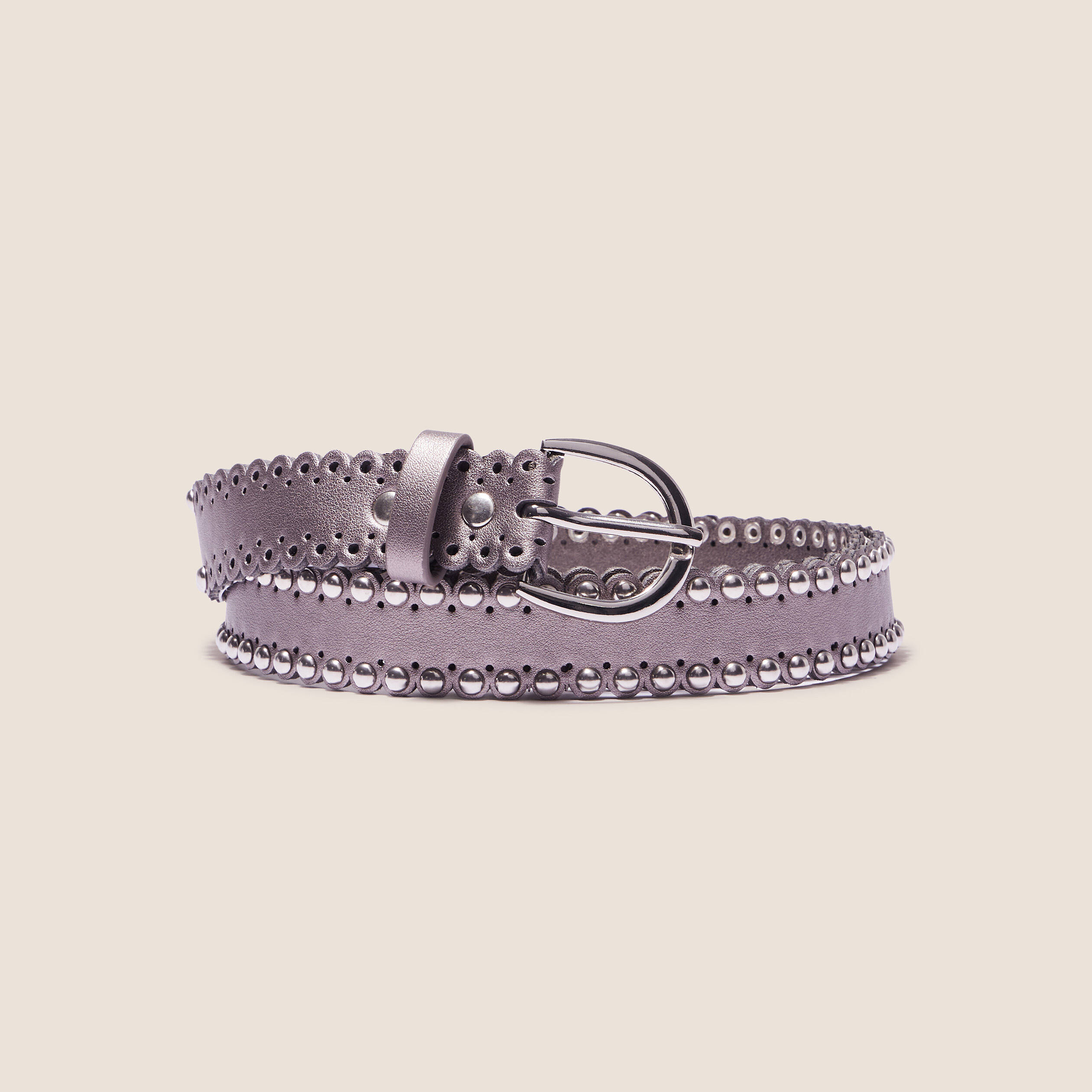 Ceinture métallisée avec clous couleur argent femme