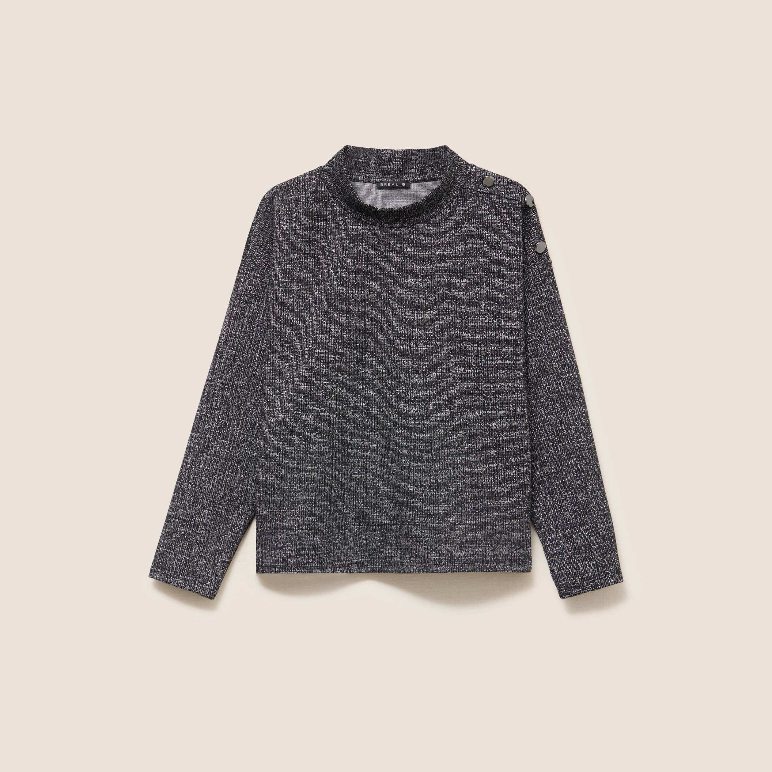 Sweat manches longues col montant gris femme