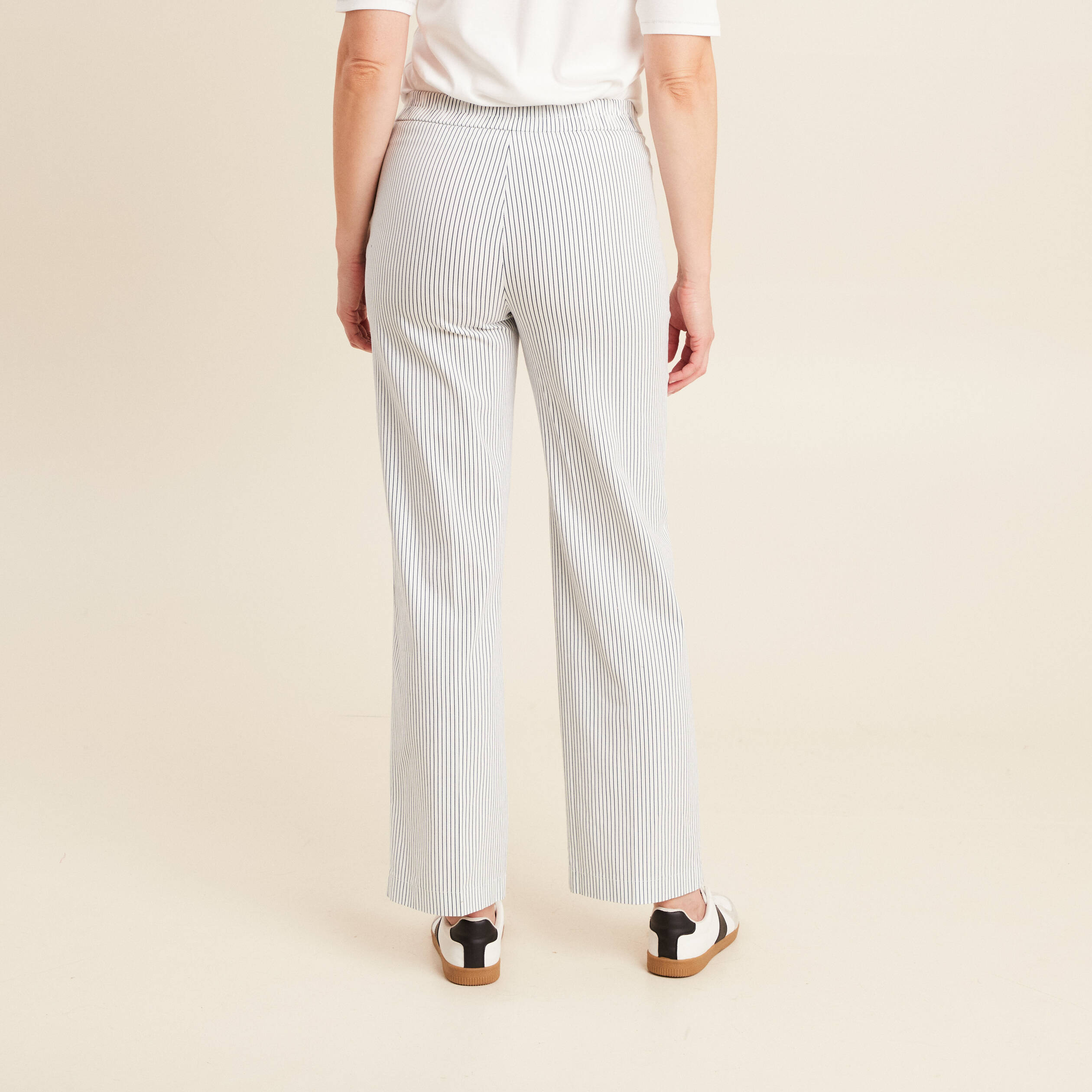 Pantalon droit taille haute blanc femme