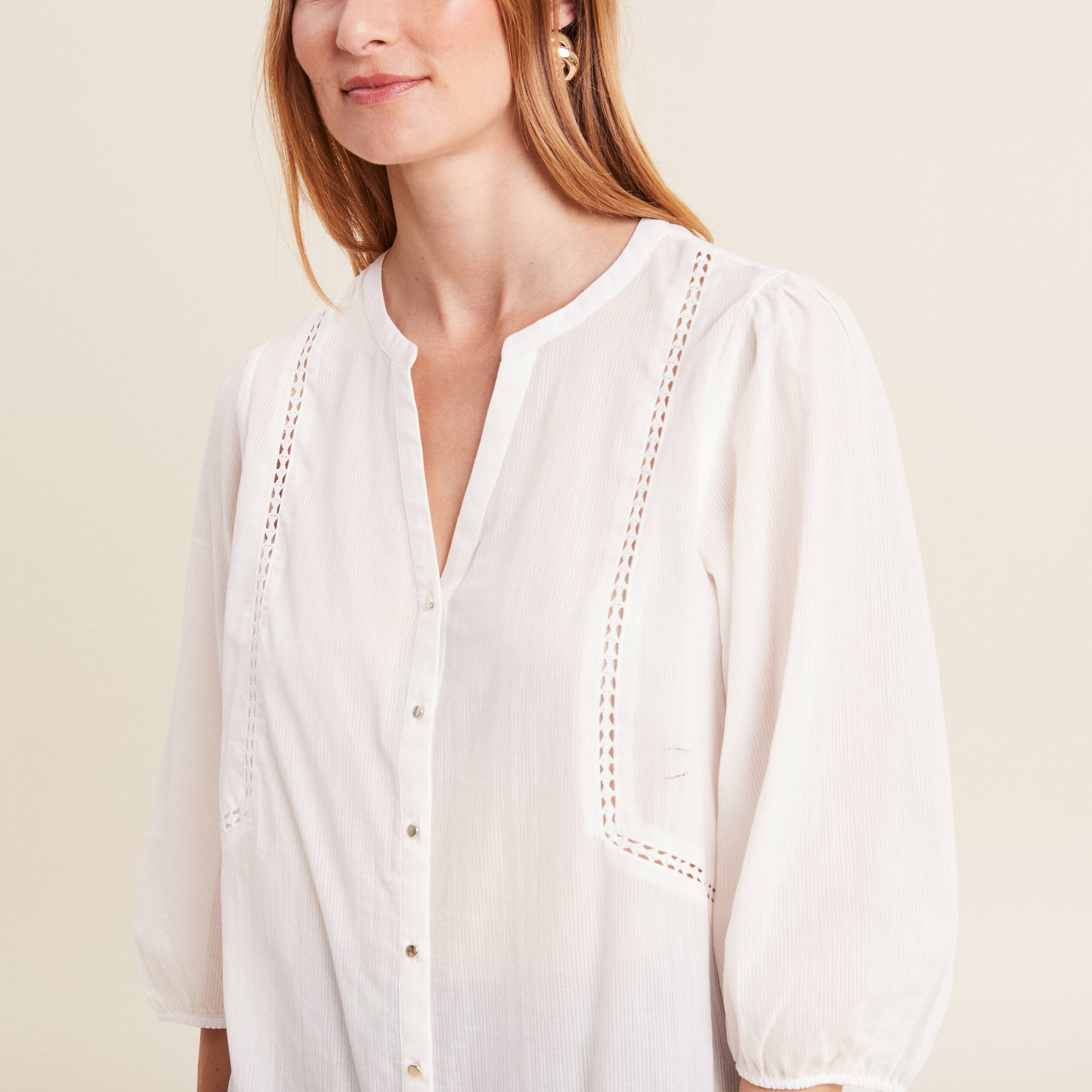 blouse manches 34 ecru femme Blouse manches 3/4 ecru femme