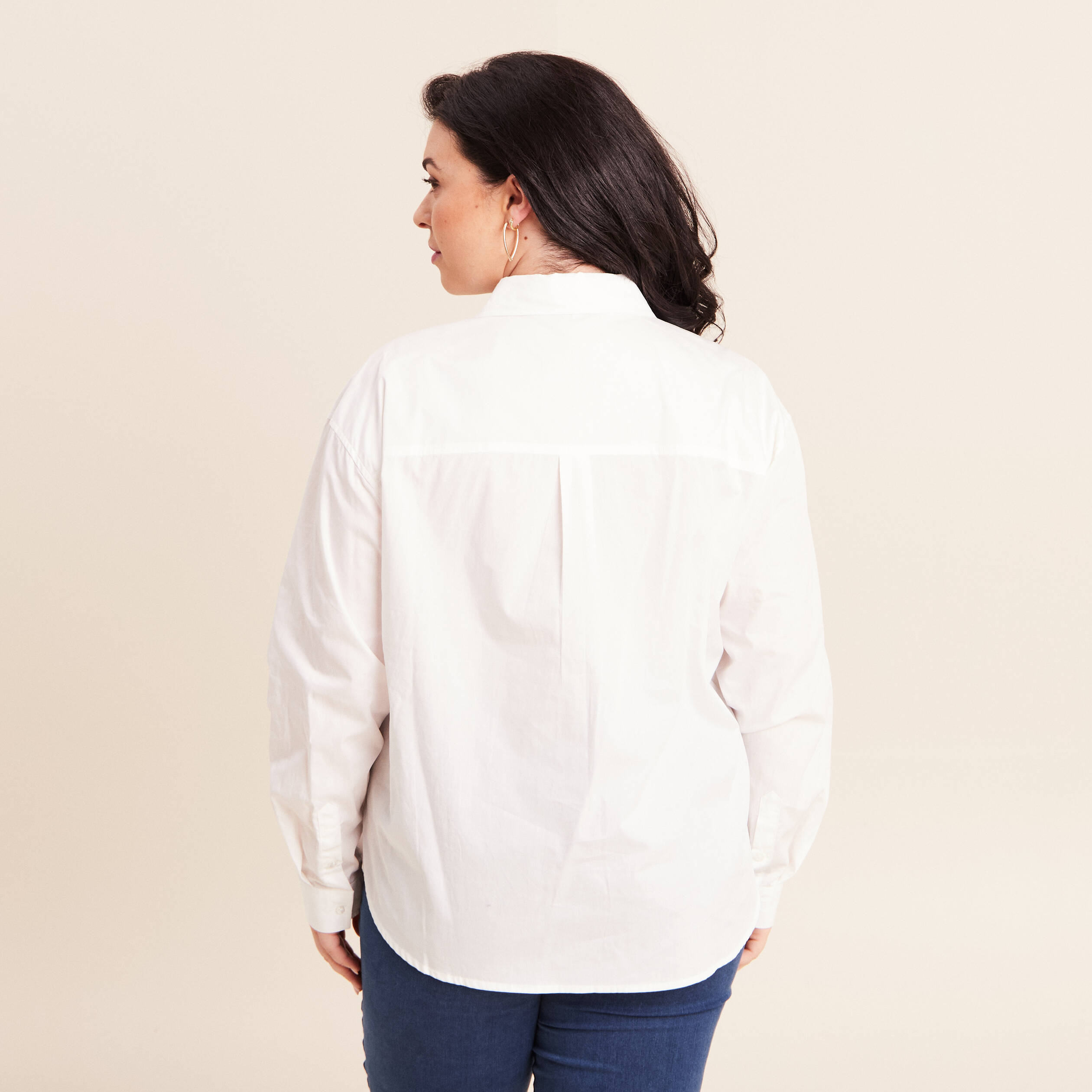 Chemise manches longues en coton strass blanc femme