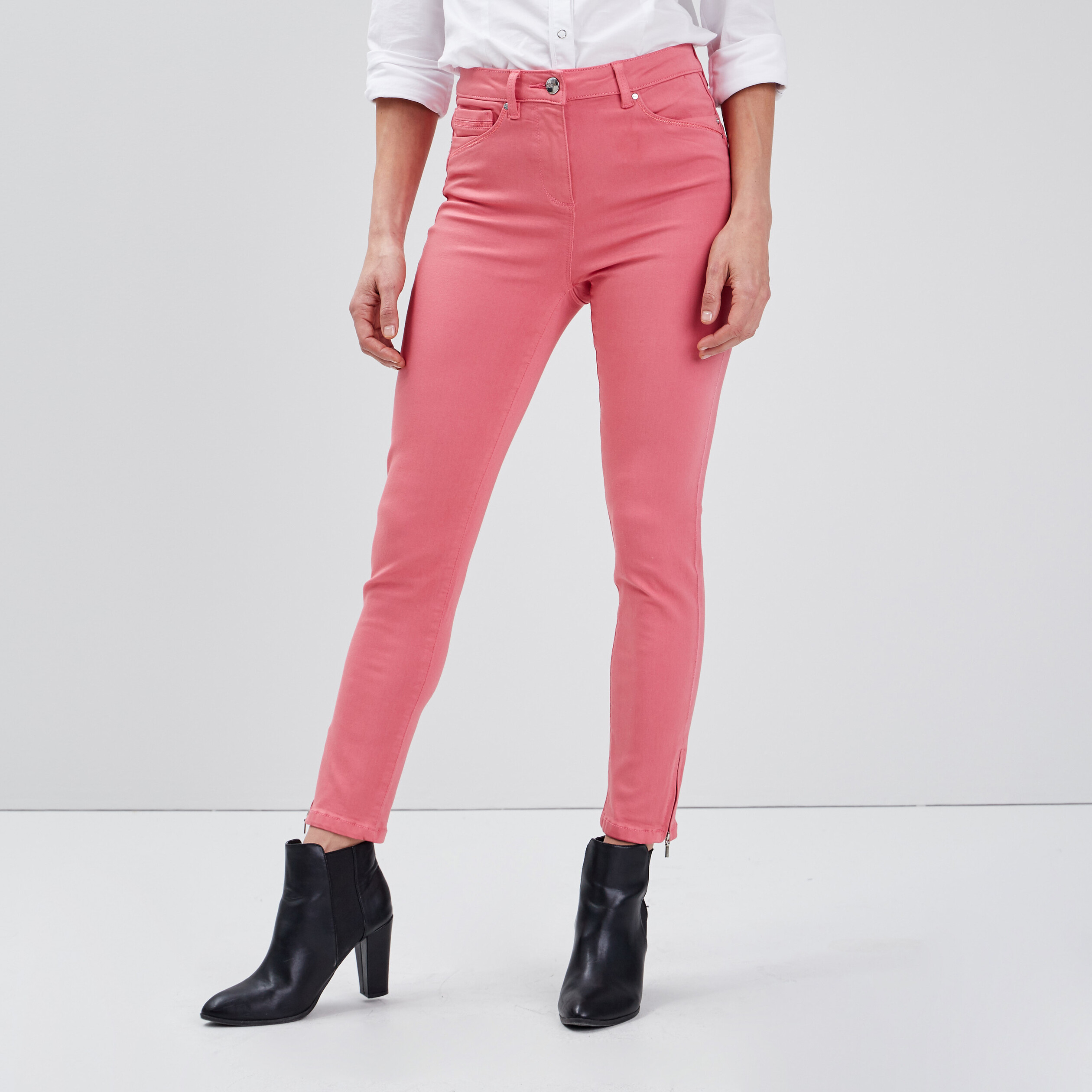 Pantalon ajust taille haute rose femme