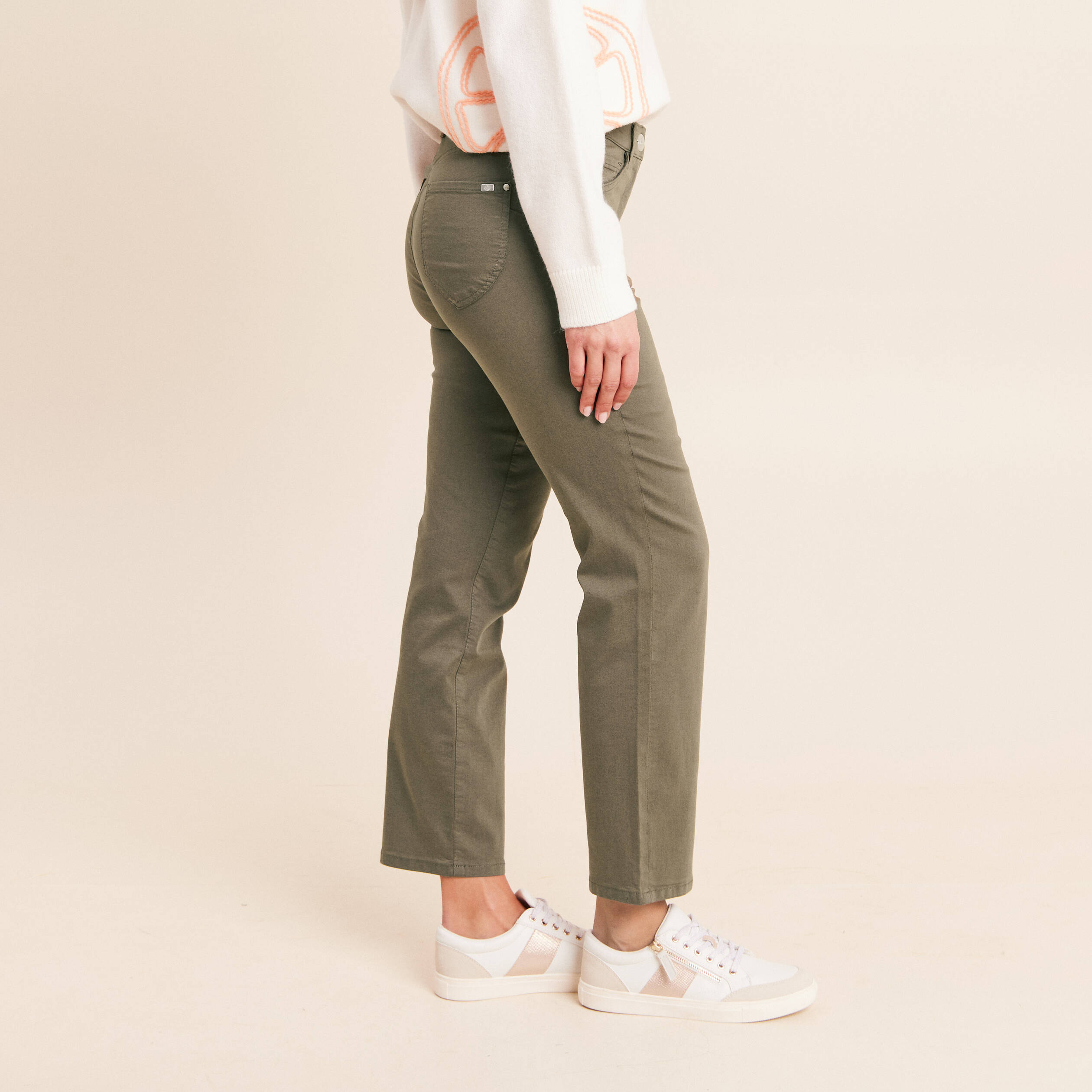Pantalon magique Le L&eacute;ger coupe droite vert kaki femme