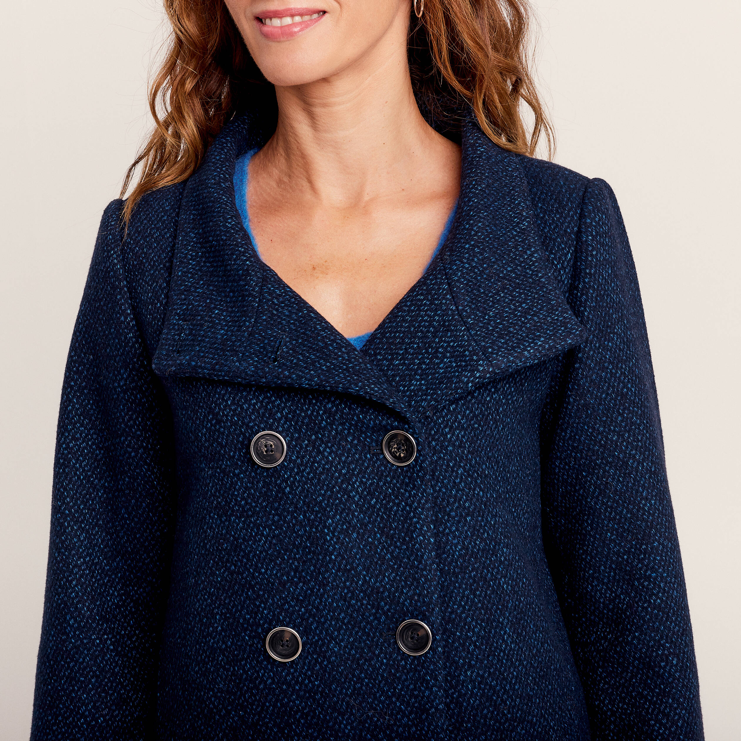 Caban droit boutonné bleu foncé femme